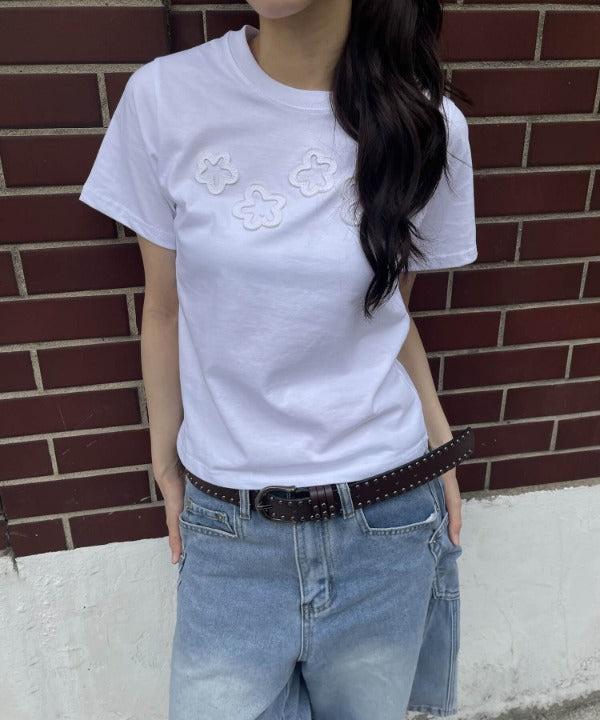 ダッフルフラワーワッペンレタリング半袖Tシャツ