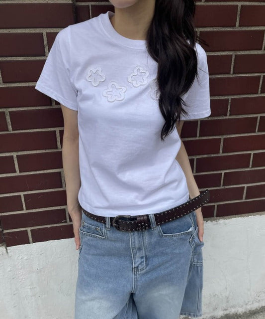 ダッフルフラワーワッペンレタリング半袖Tシャツ