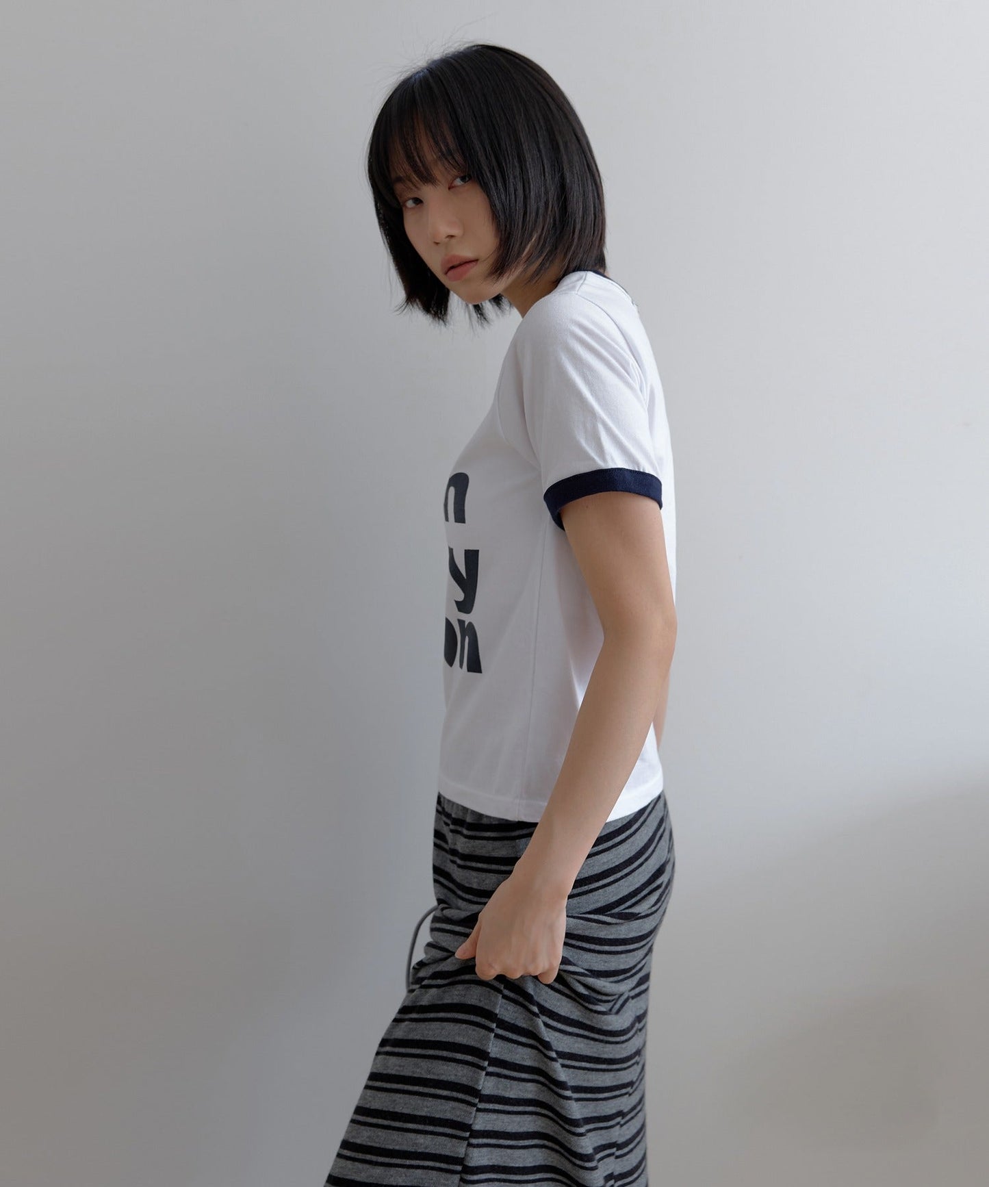 カジュアルフルーツレタリングリンガー半袖Tシャツ