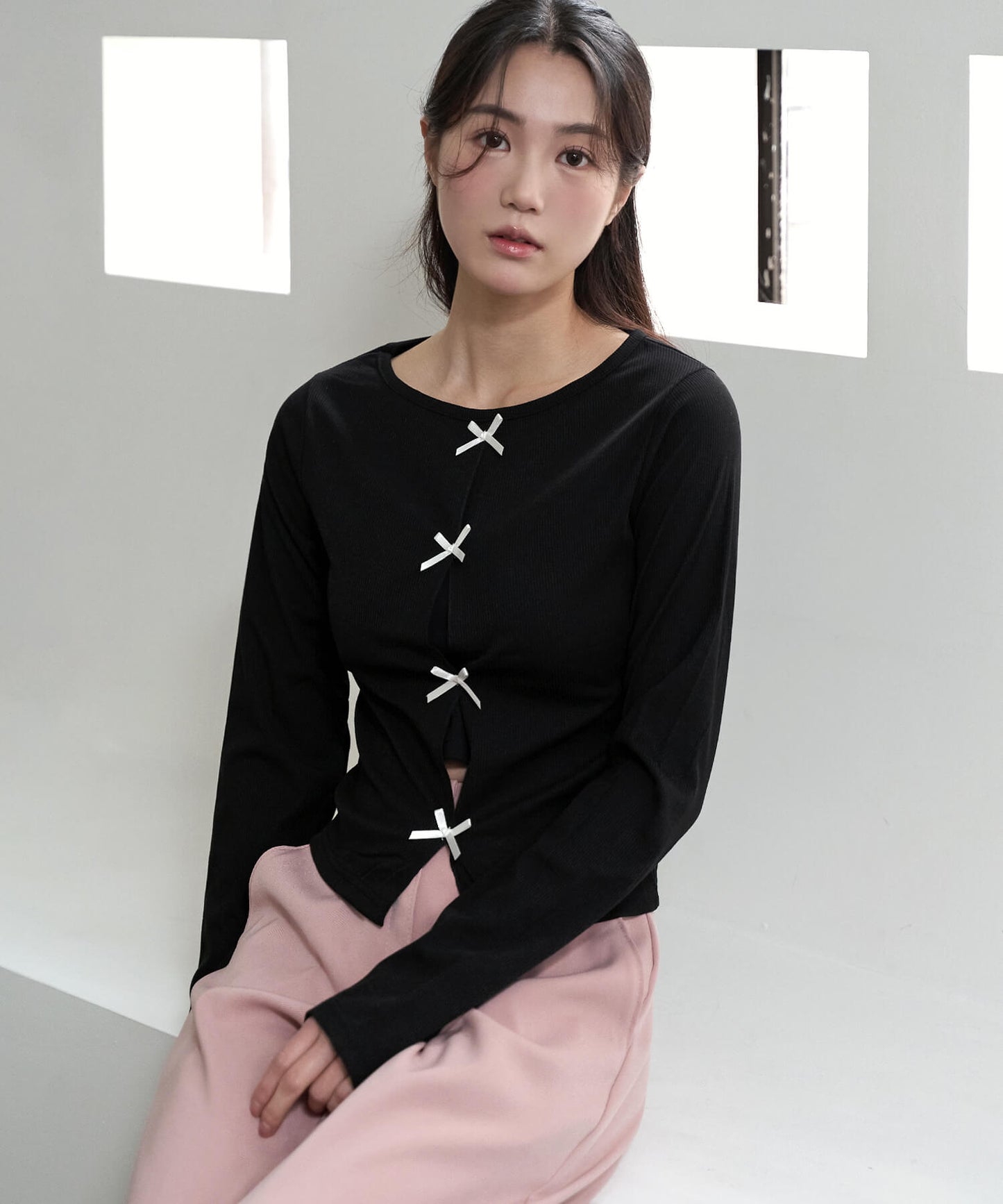 フロントカットオフリボンラウンドTシャツカットソー