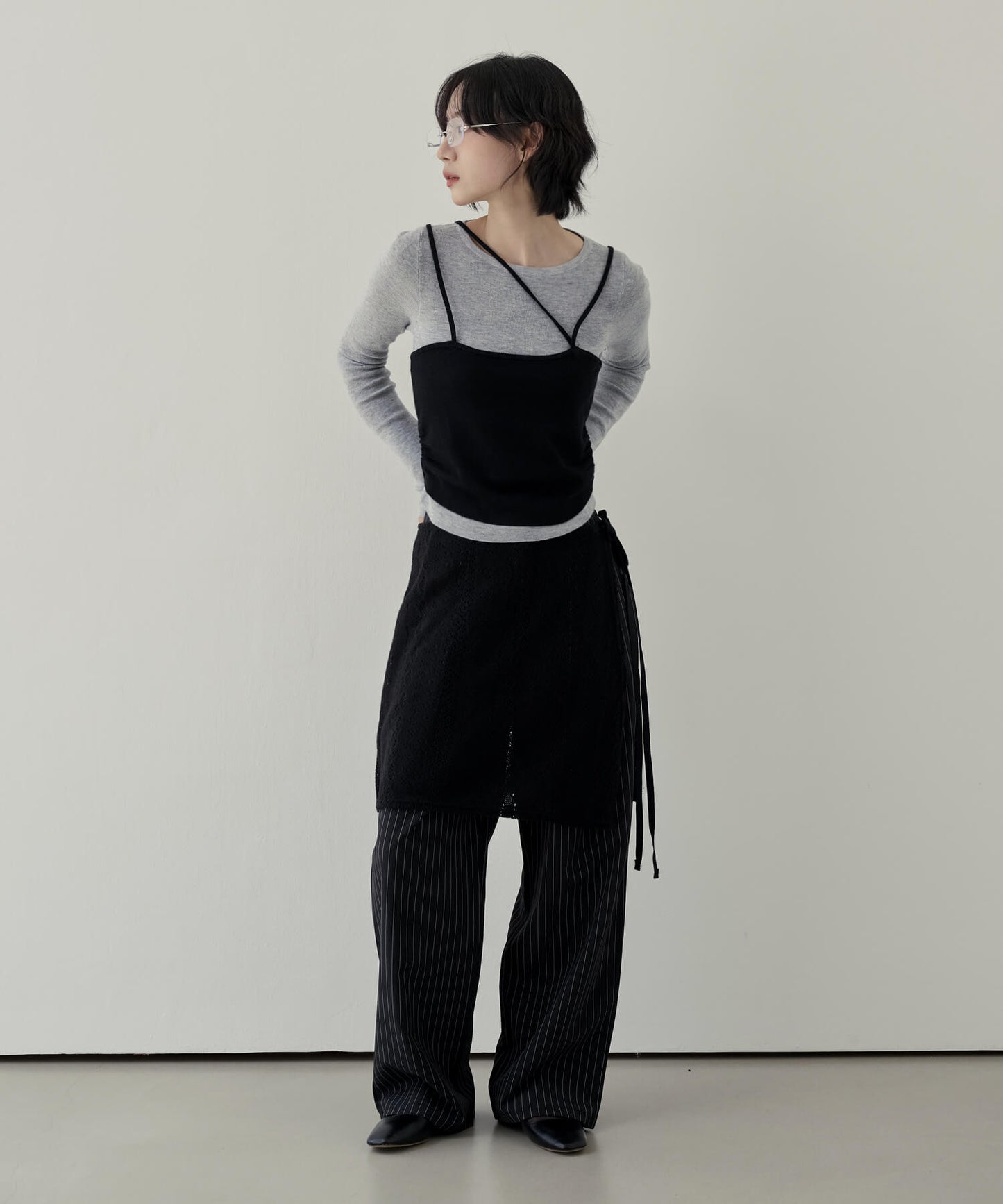 ストライプツーピンタックワイドスラックス