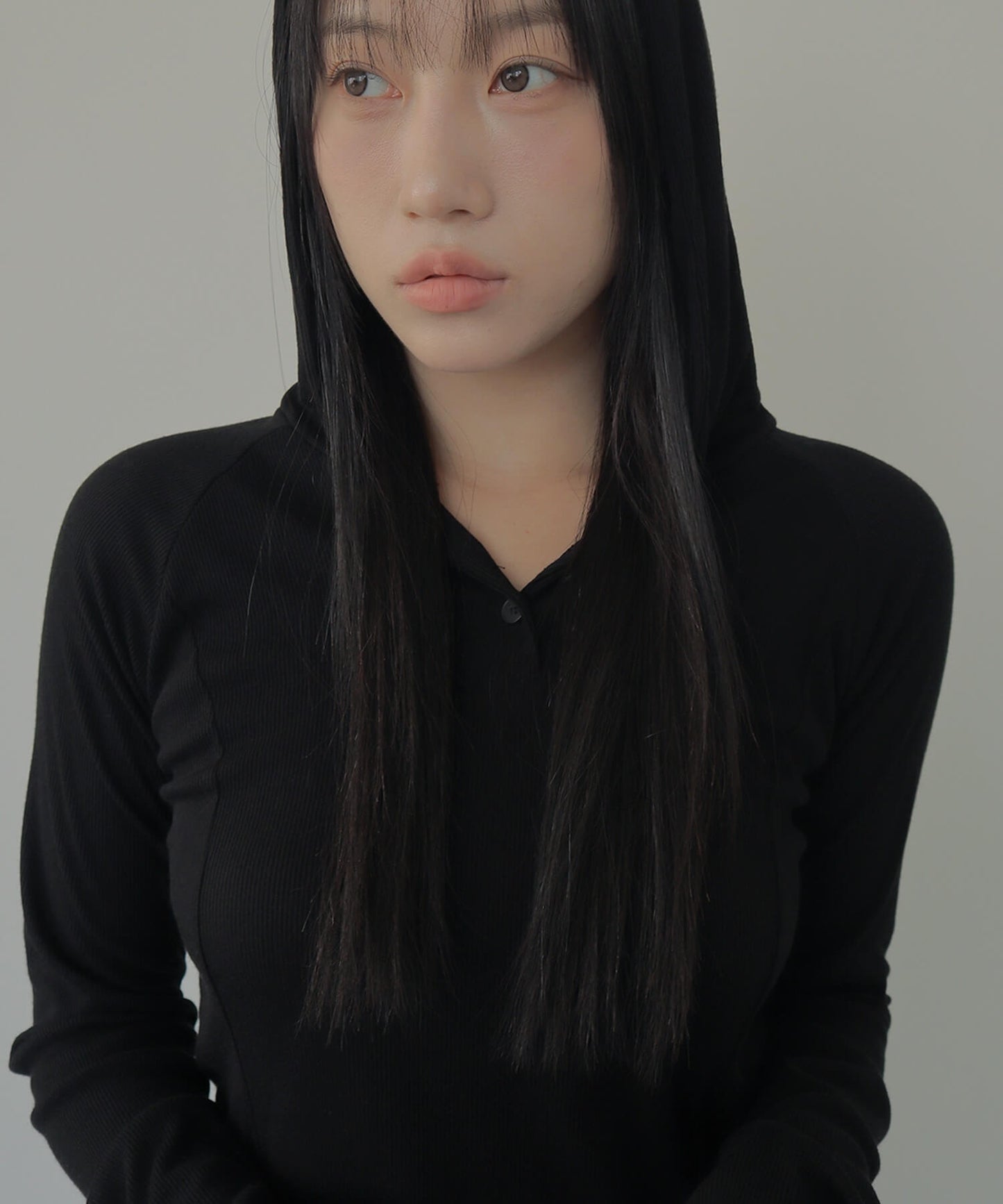 シルバーボタンリブフード長袖Tシャツカットソー