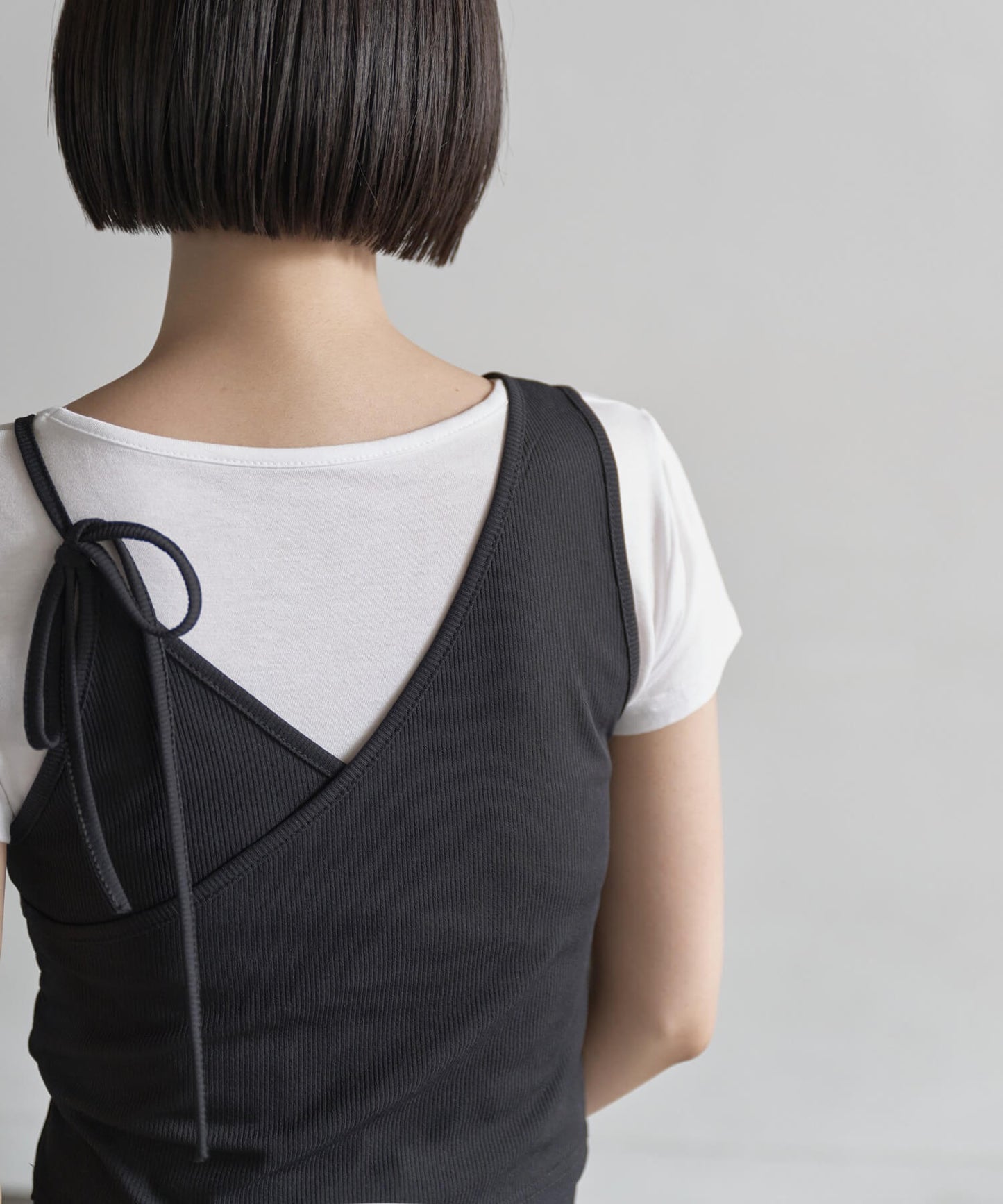 【UNE ORIGINAL】 2WAYユニークラブリーリブキャミソールビスチェ＆インナーTシャツカットソーSET