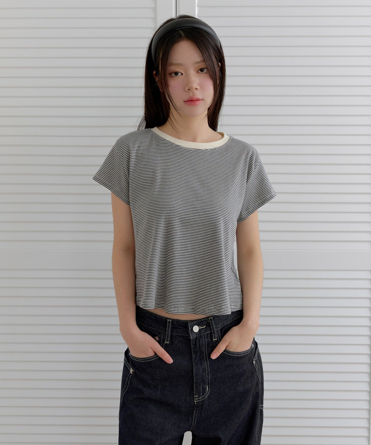 【オリジナル】ベーシックバイカラーストライプリンガー半袖Tシャツ