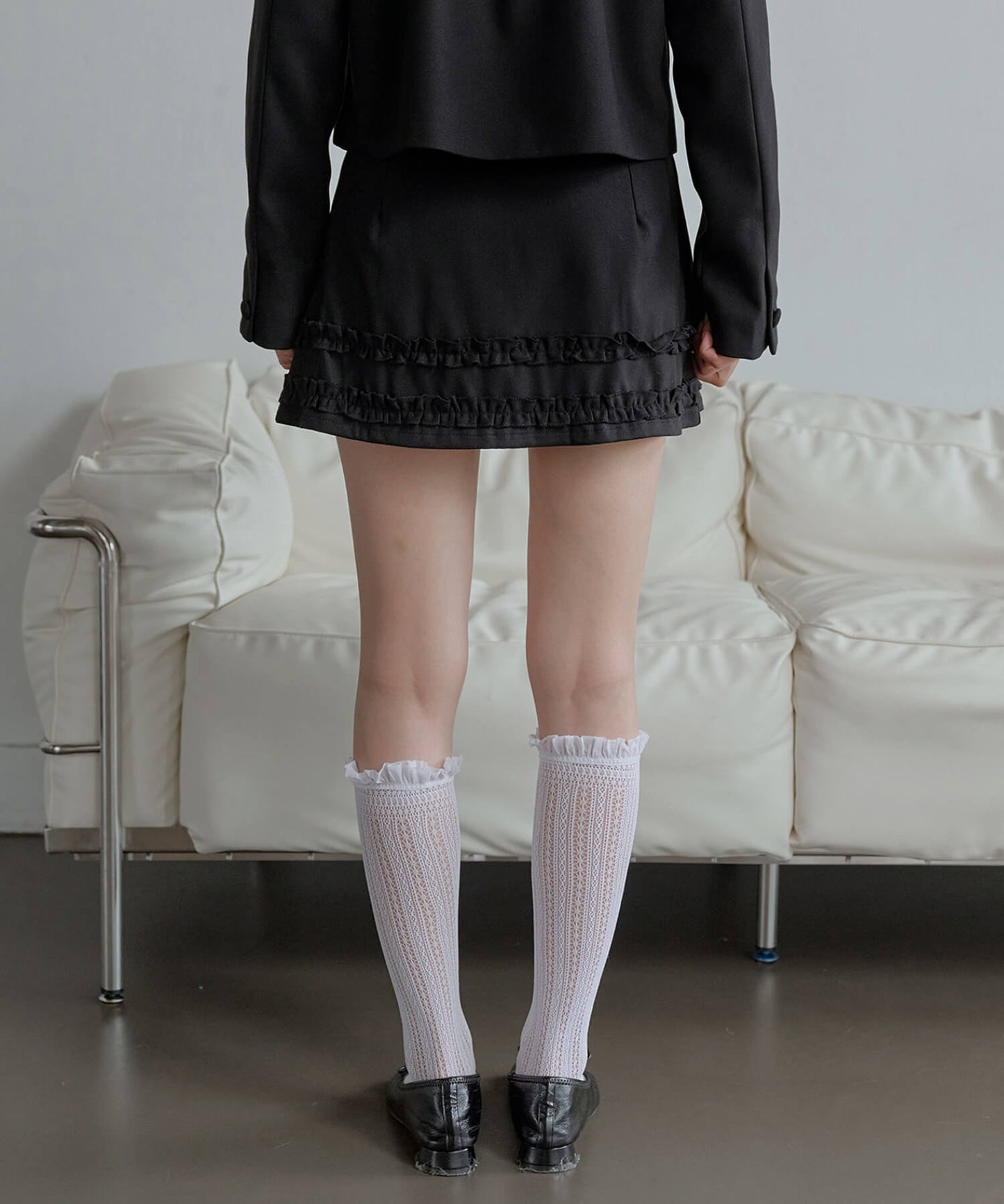 【UNE ORIGINAL】【伸縮性のあるインナーパンツ付き】ダブルフリルミニスカート