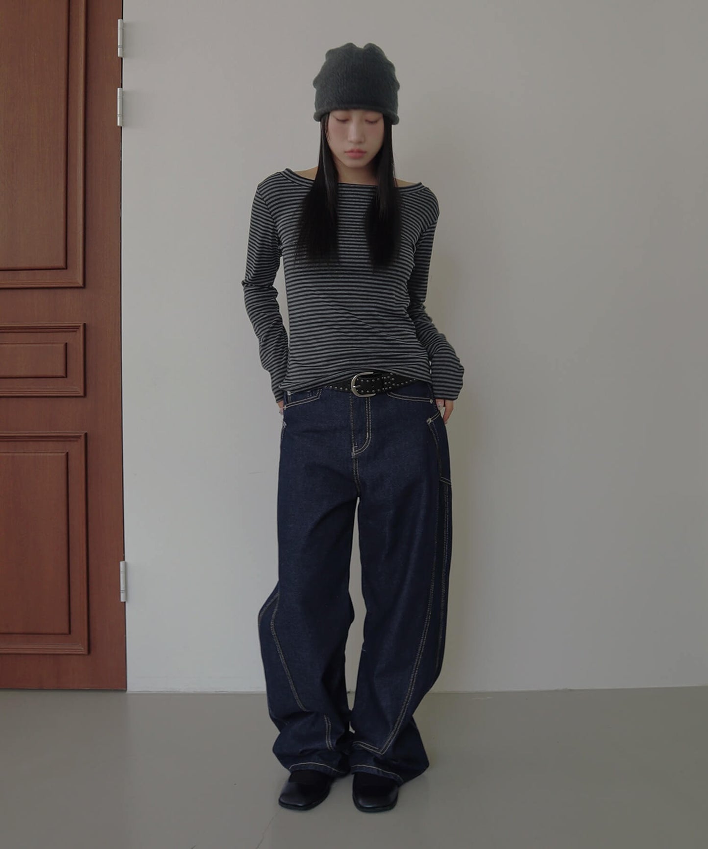 ストライプワンショルダー長袖Tシャツカットソー