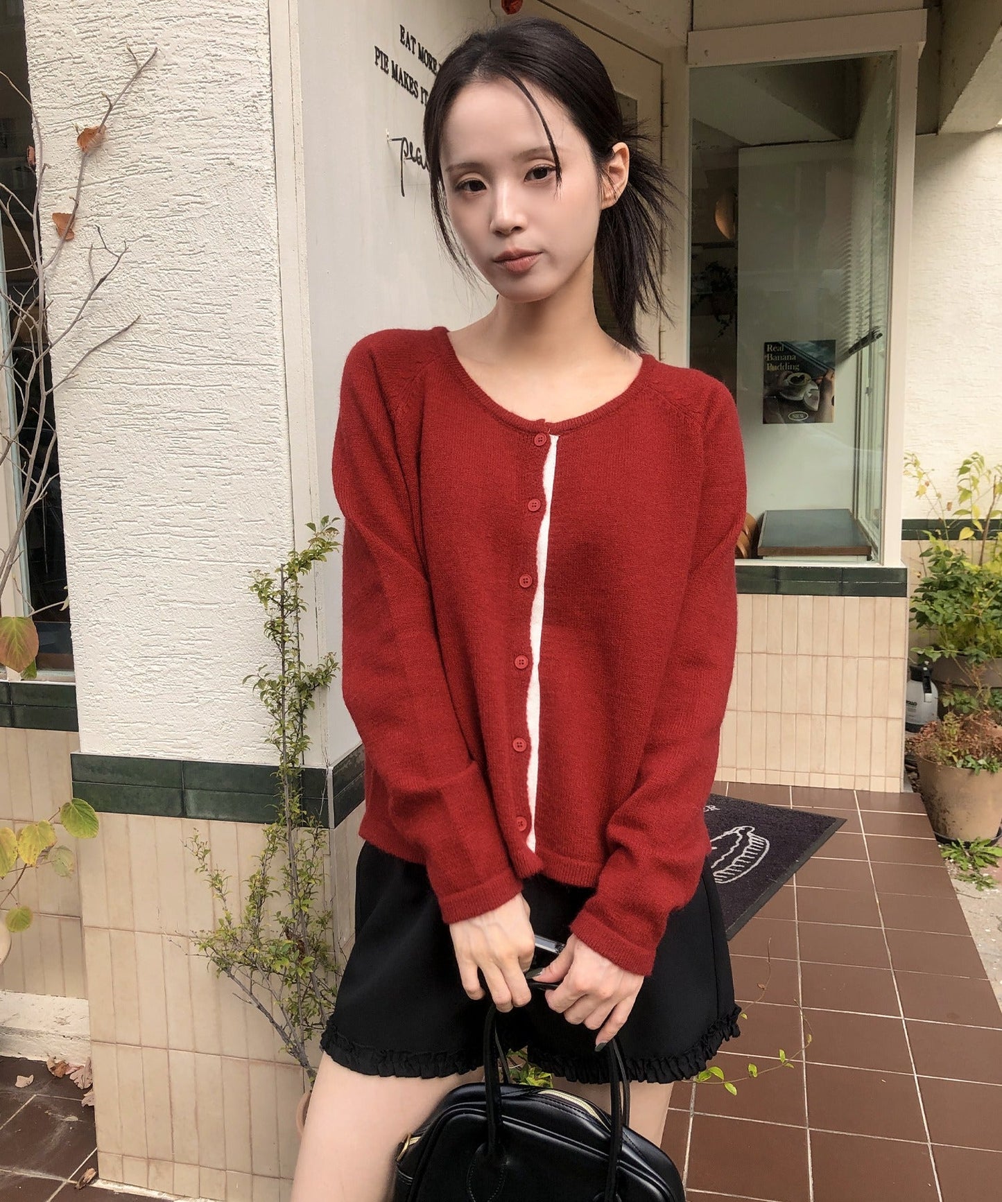 バイカラーラインラウンドネックニットカーディガン