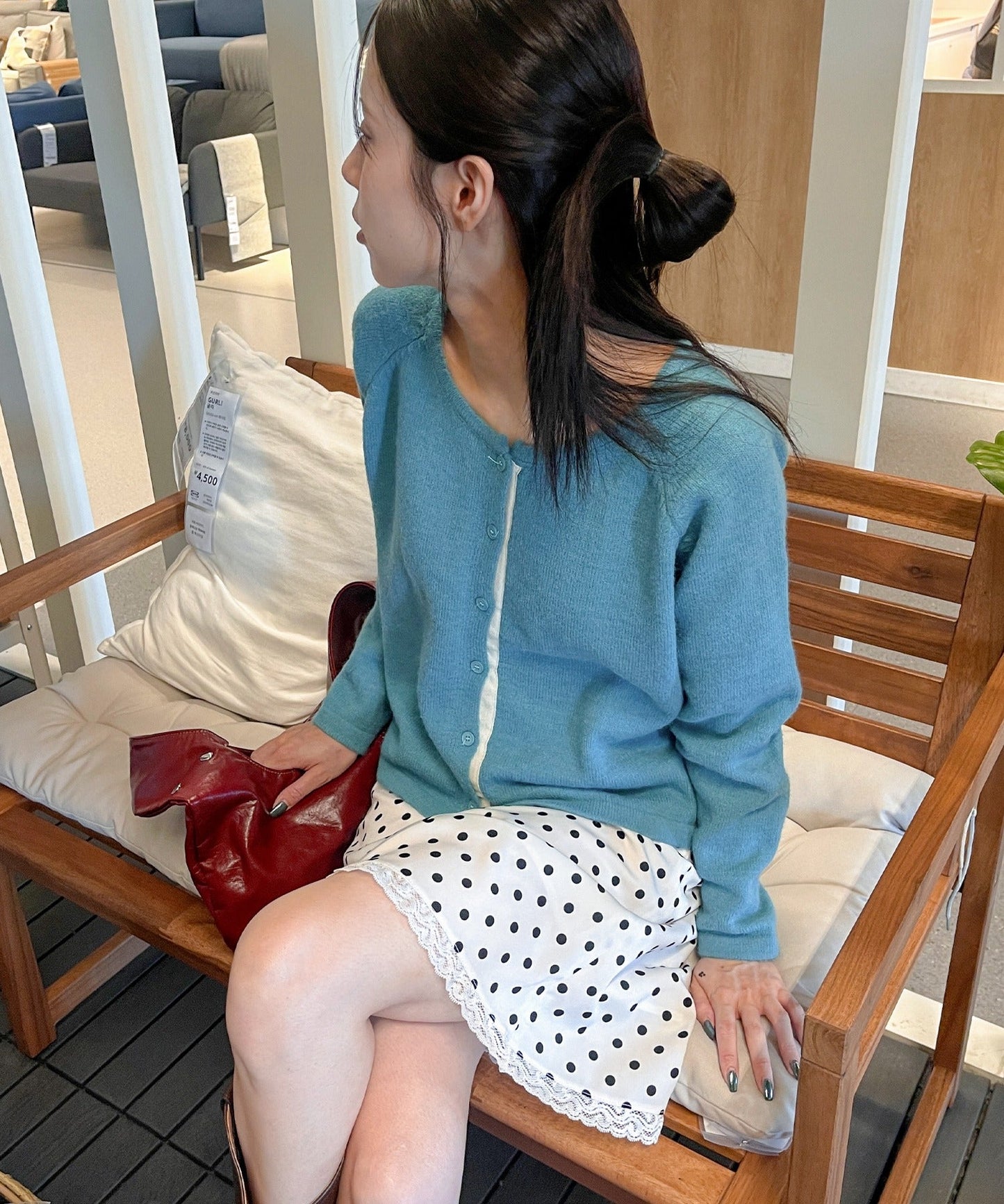 バイカラーラインラウンドネックニットカーディガン