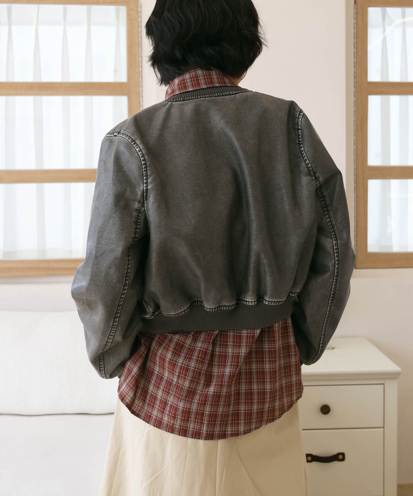 y2kフェイクレザー クロップドウォッシングブルゾンライダージャケット