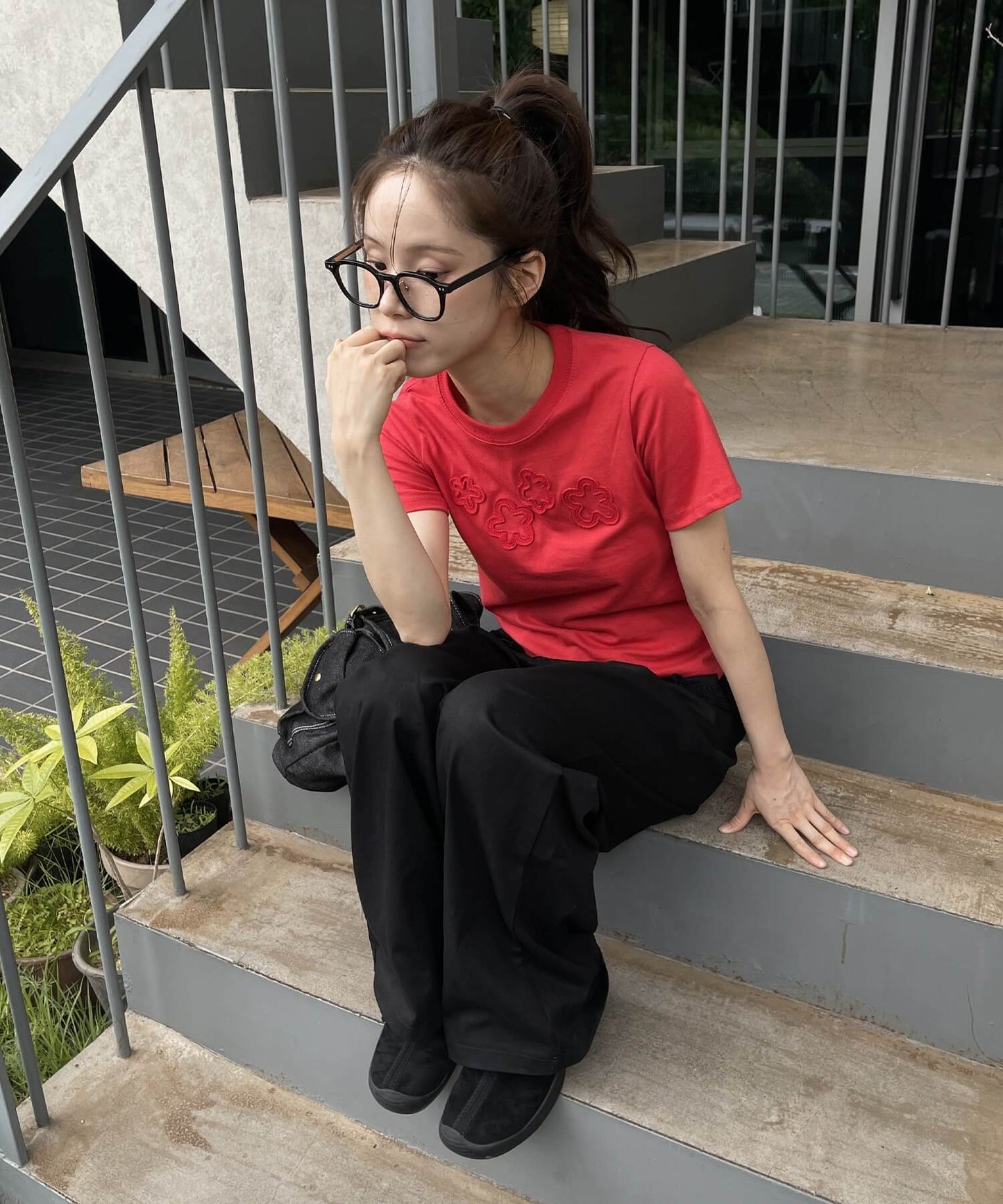 ダッフルフラワーワッペンレタリング半袖Tシャツ