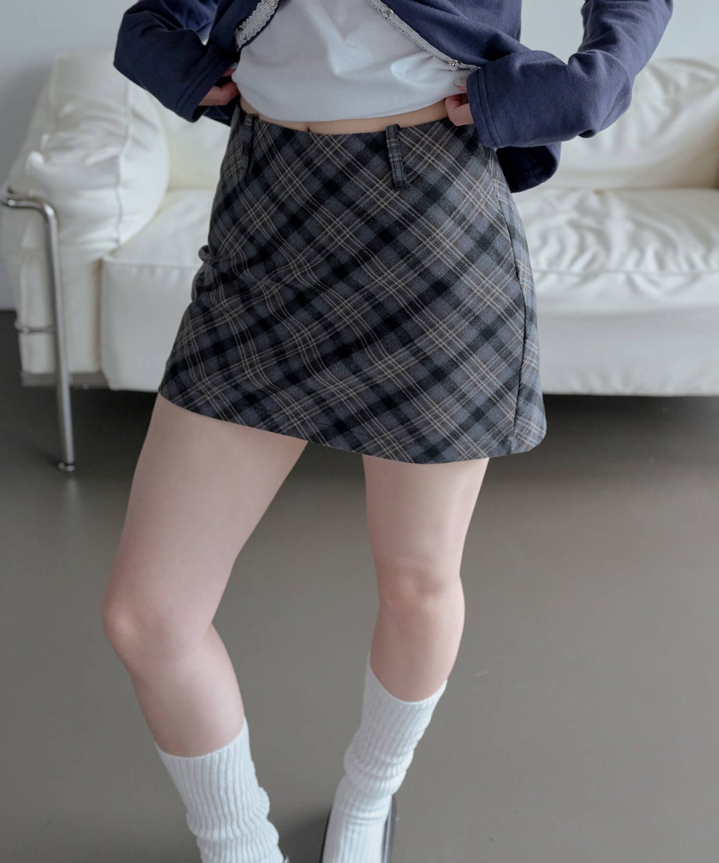 ベルトフープアーガイルチャックミニスカート