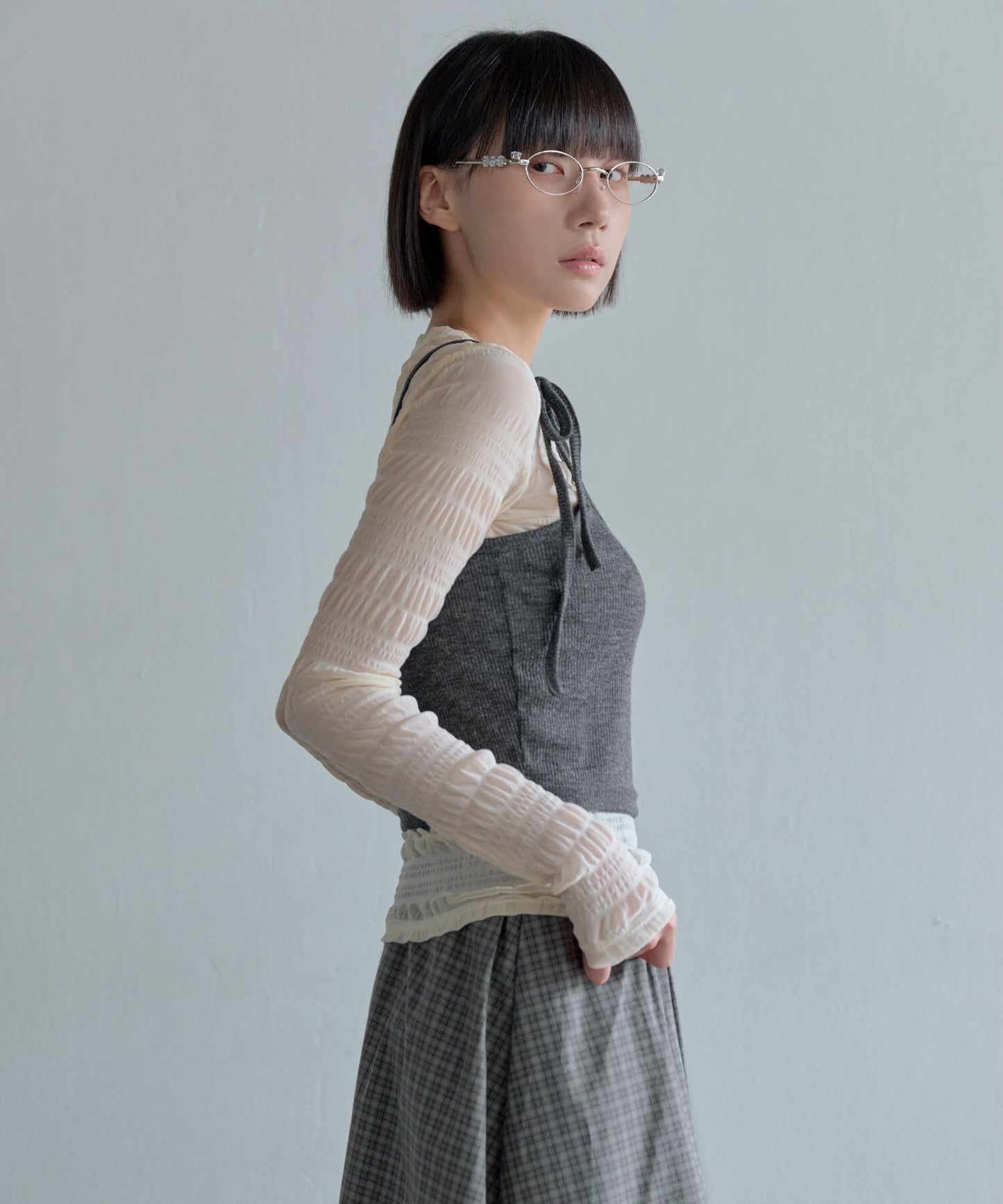 【レイヤード用おすすめ】ユニークボーダースモークシースルーカットソー