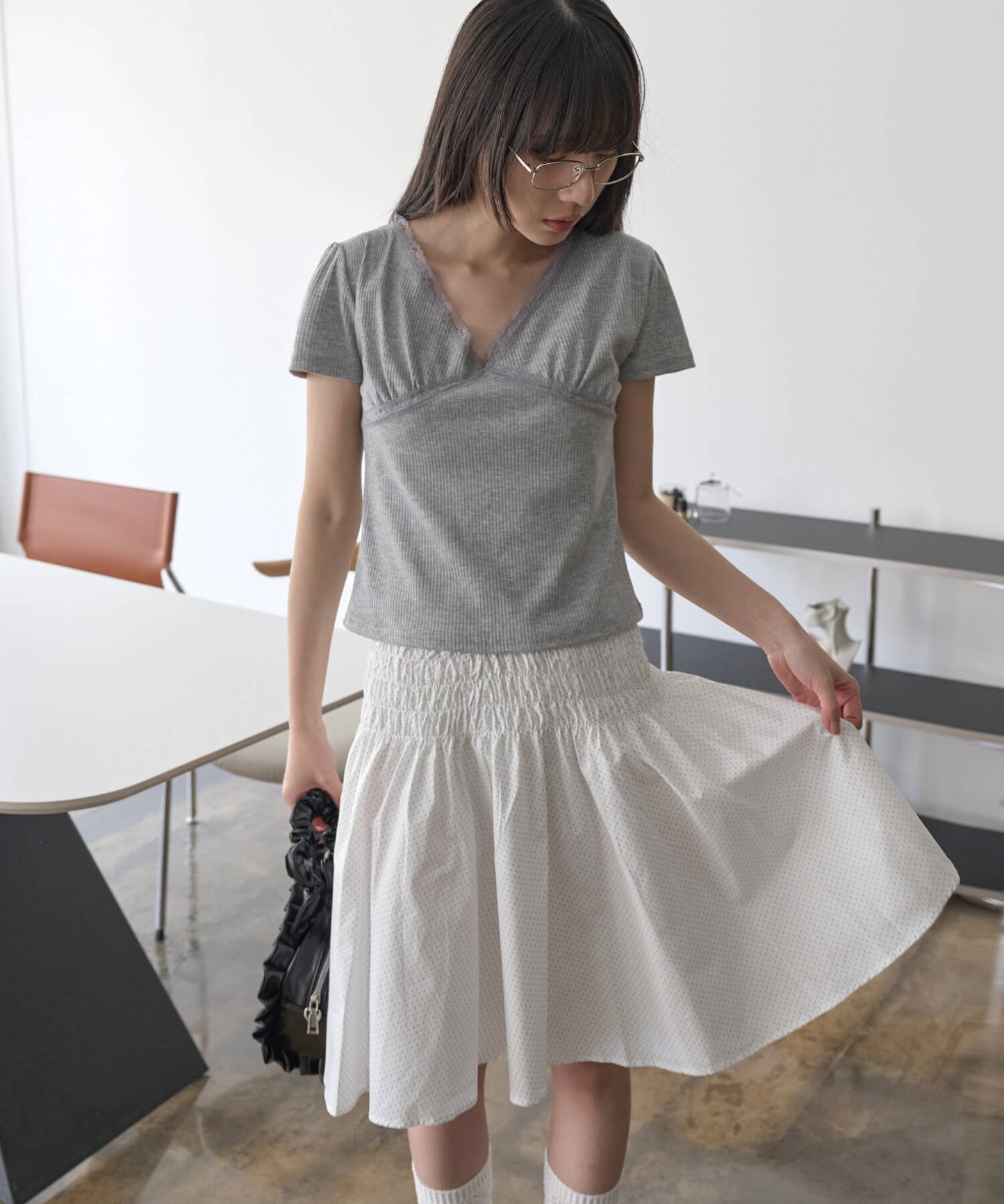 【UNE ORIGINAL】バレエコアラブリーレース半袖Ｔシャツカットソー