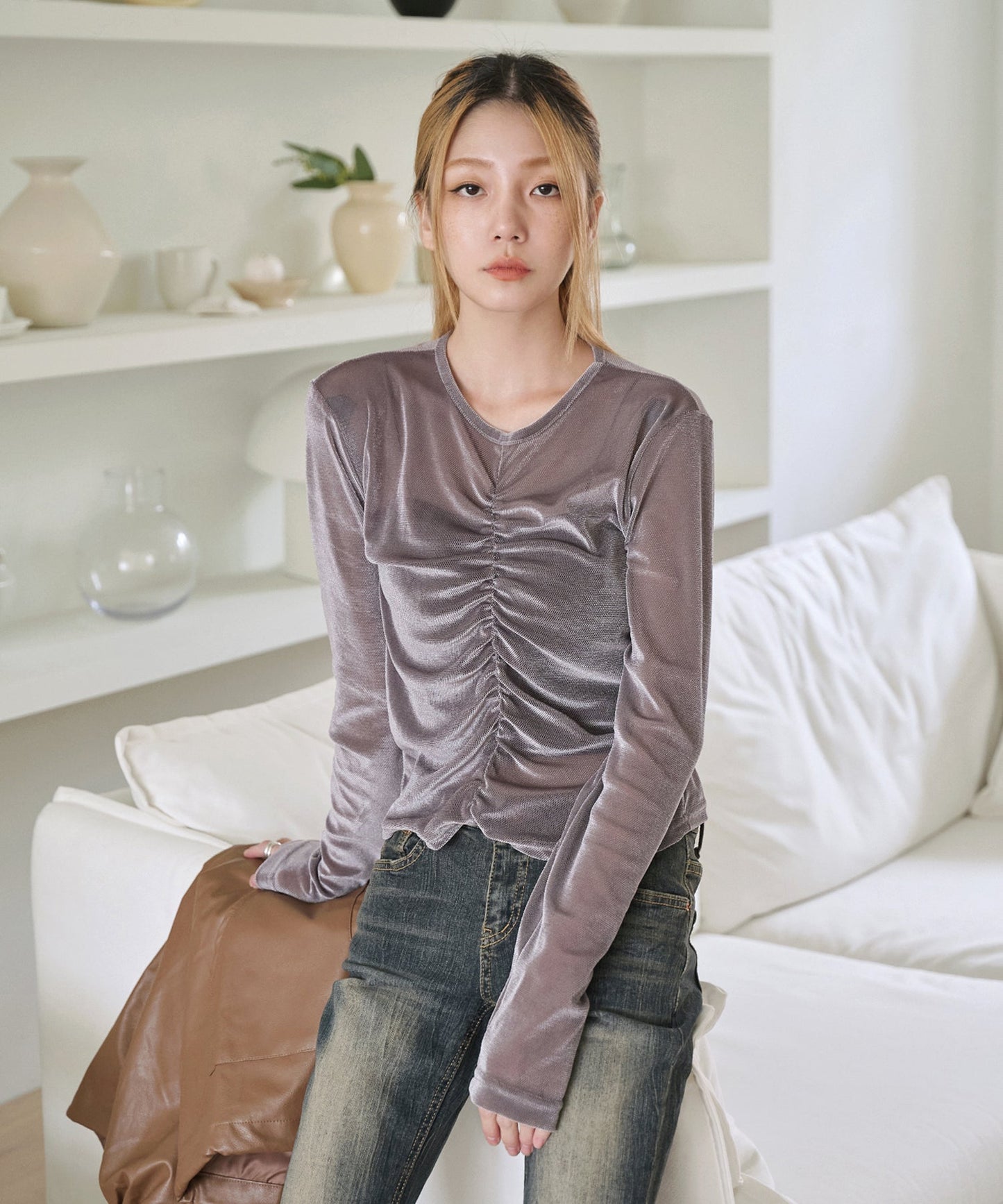 シースルーベルベットシャーリングキラキララメ加工Ｔシャツカットソー