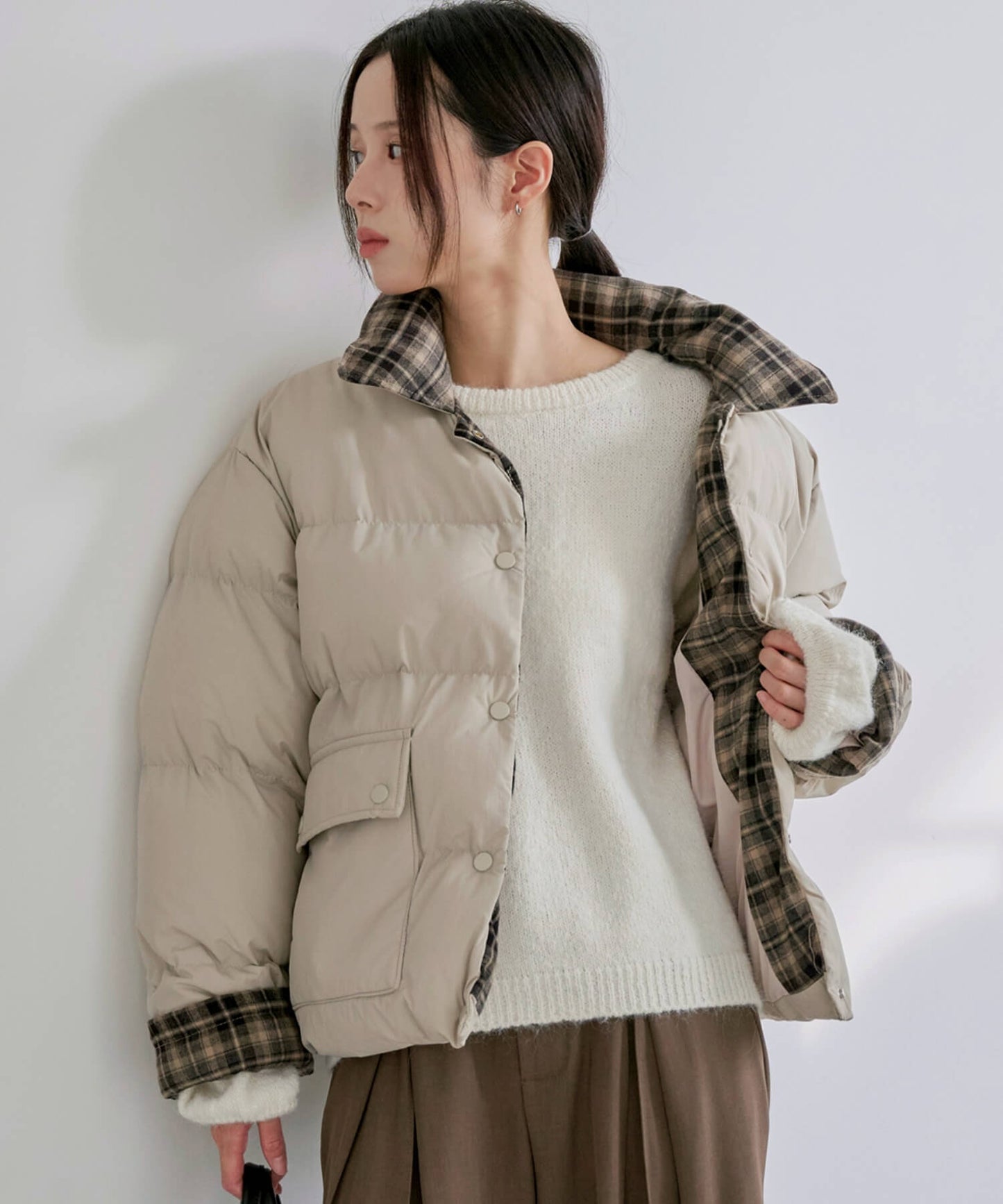 デイリーチェックバイカラー中綿ジャケット