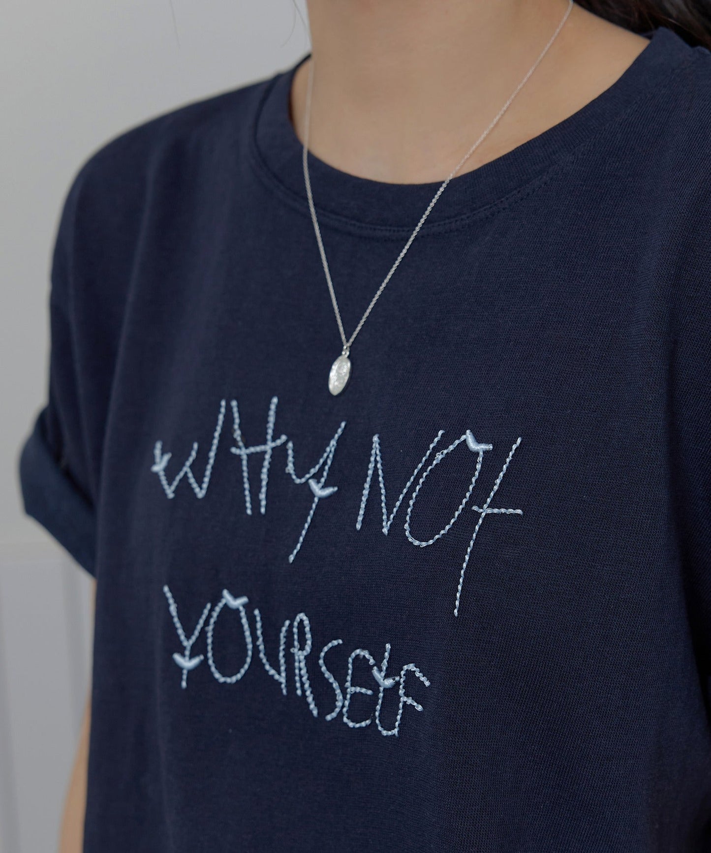 ポイントバイカラー刺繍オーバーサイズ半袖Tシャツカットソー
