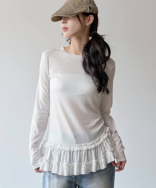 ベリーティアードフリルシャーリングレイヤードTシャツカットソー