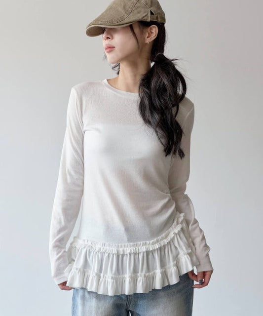 ベリーティアードフリルシャーリングレイヤードTシャツカットソー
