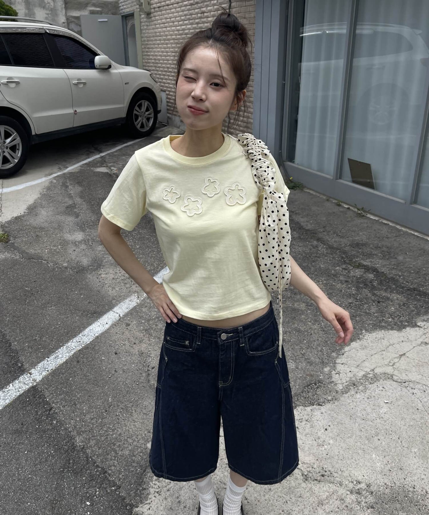 ダッフルフラワーワッペンレタリング半袖Tシャツ