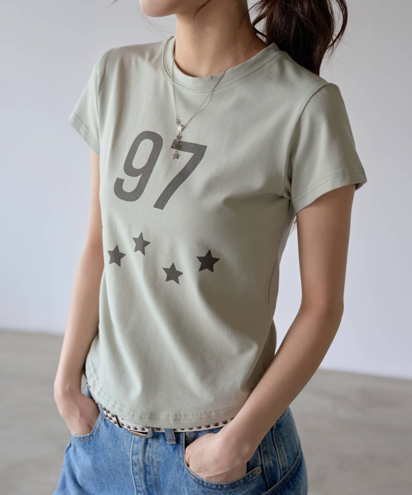 97スターレタリングクロップド半袖Tシャツ