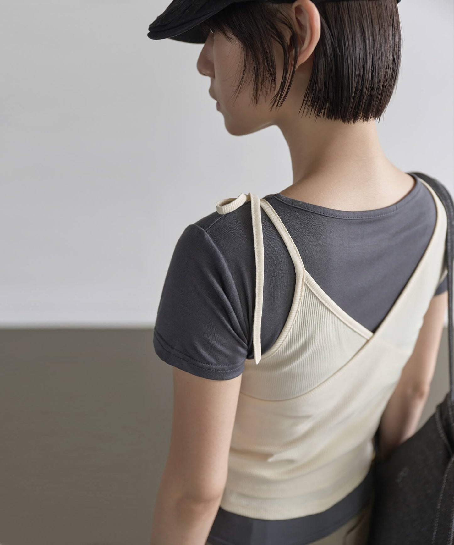 【UNE ORIGINAL】 2WAYユニークラブリーリブキャミソールビスチェ＆インナーTシャツカットソーSET