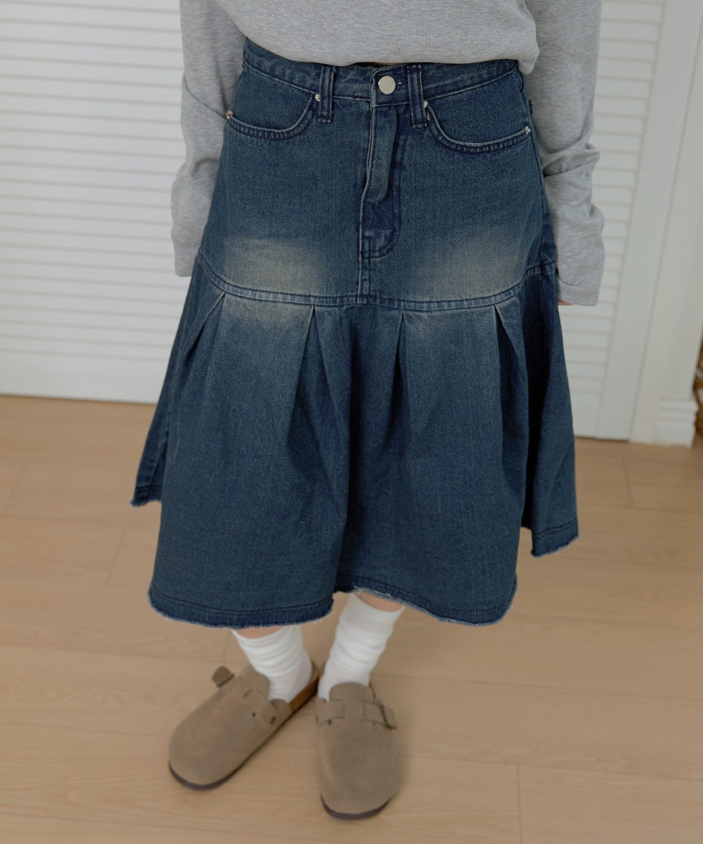 フロントタックフレアミディビンテージデニムスカート