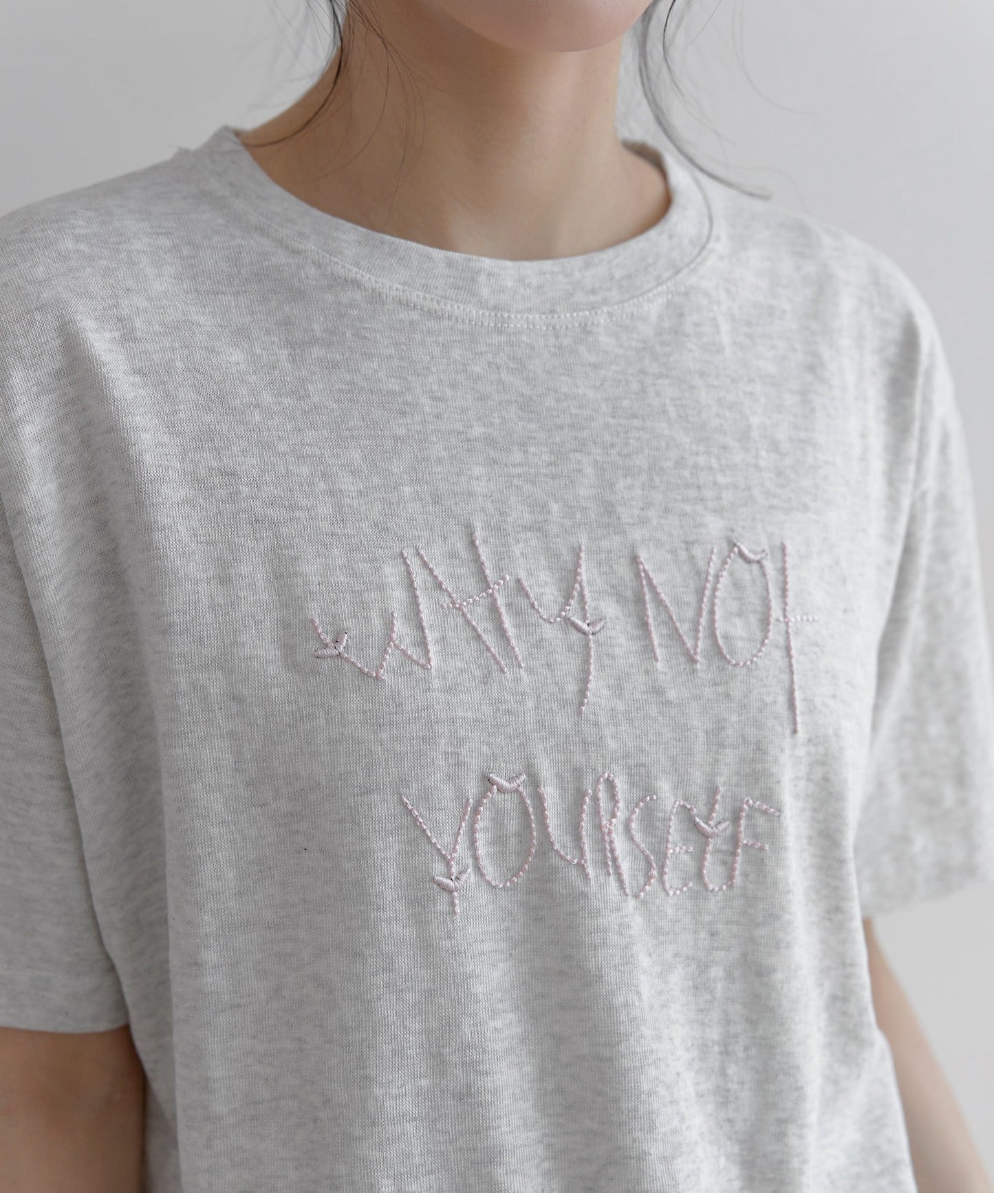 ポイントバイカラー刺繍オーバーサイズ半袖Tシャツカットソー