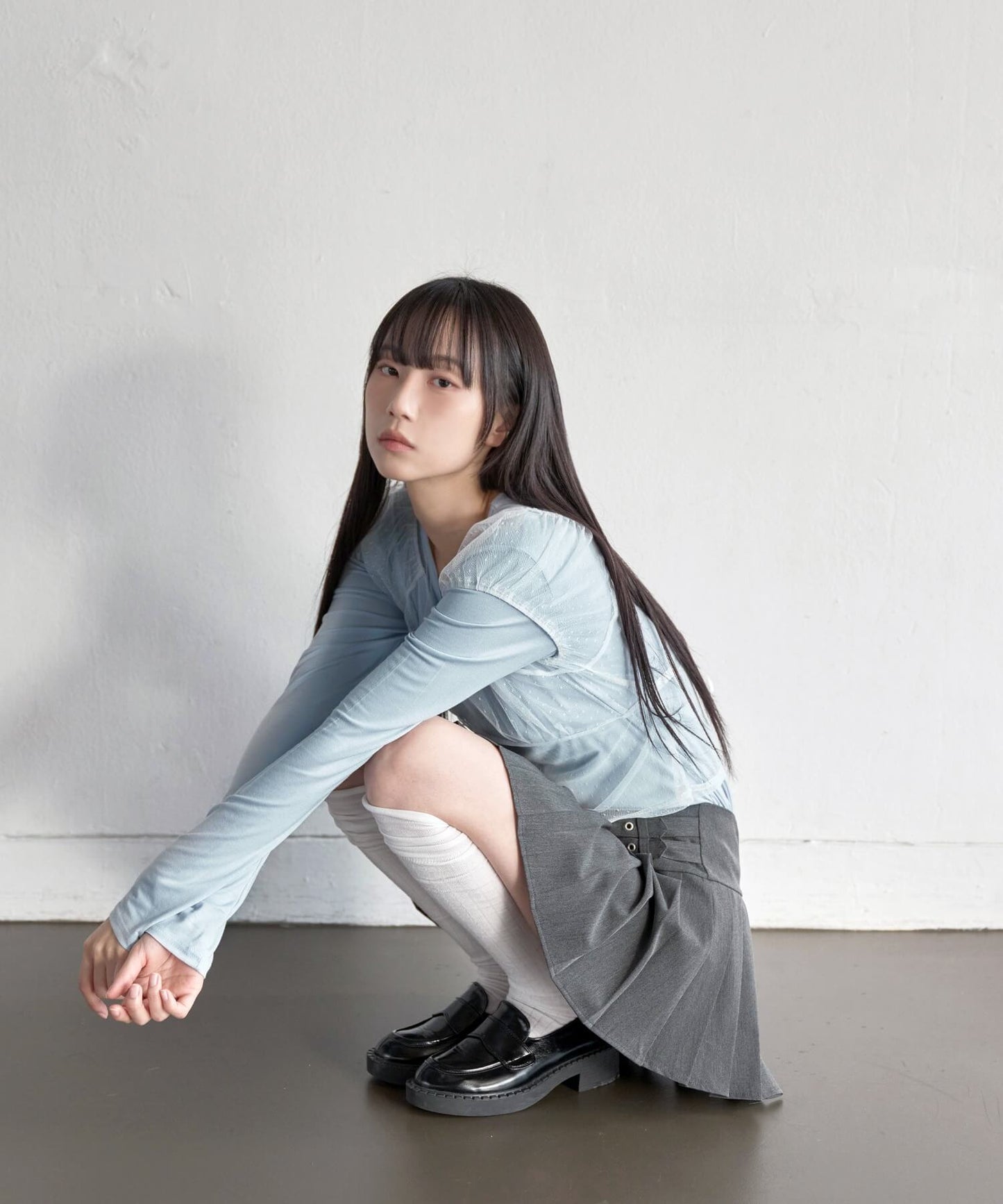 【UNE ORIGINAL】3WAYシースルーレイヤードドットショルダーパフ半袖T＆ラフUネックベーシックカットソーSET