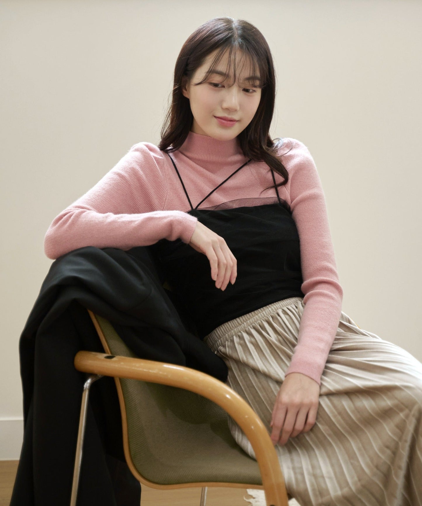 【７色展開】ハイネックショルダーパフパステルカラーニット