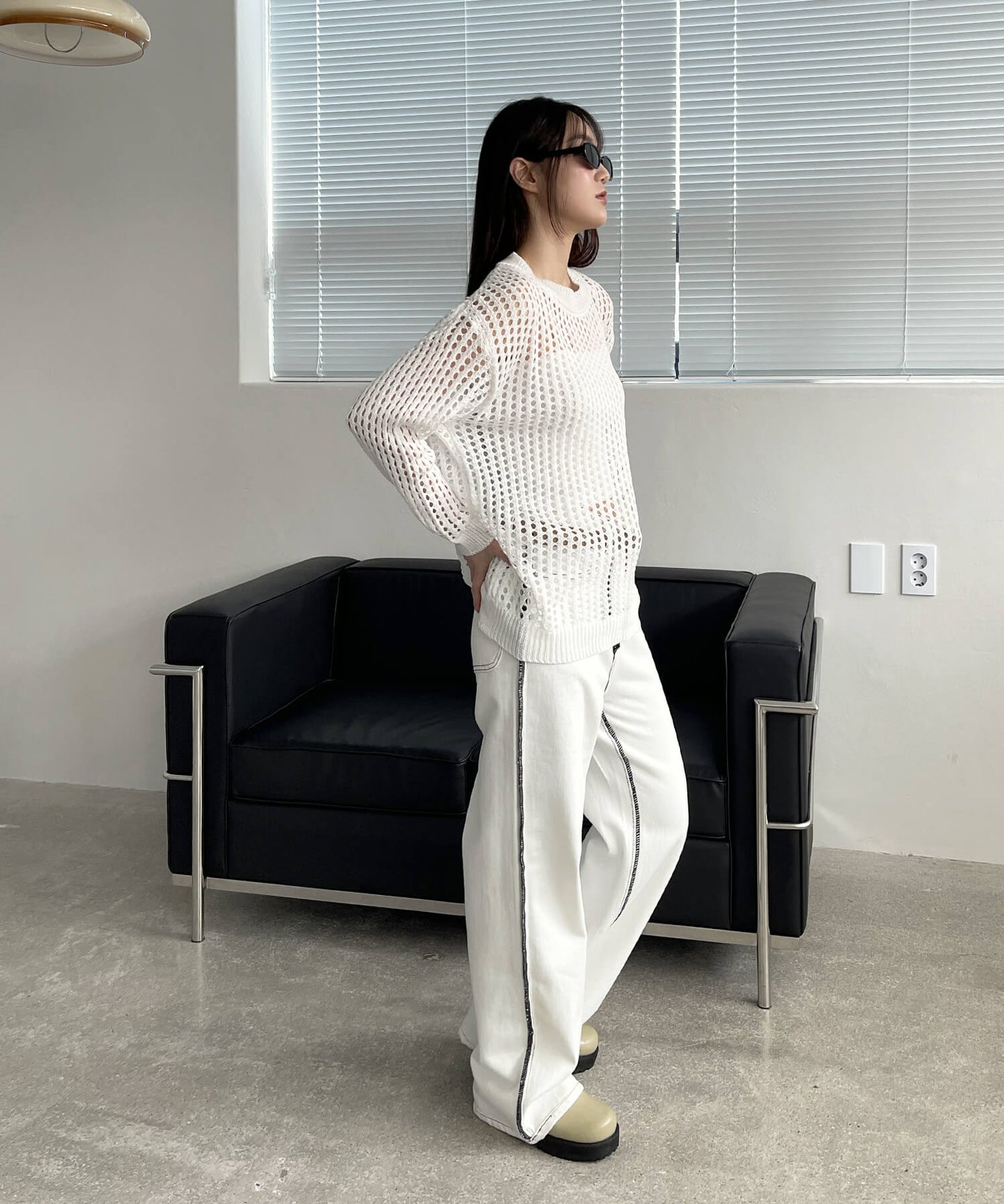 【UNISEX】メンズライクパンチングオーバーサイズメッシュニット