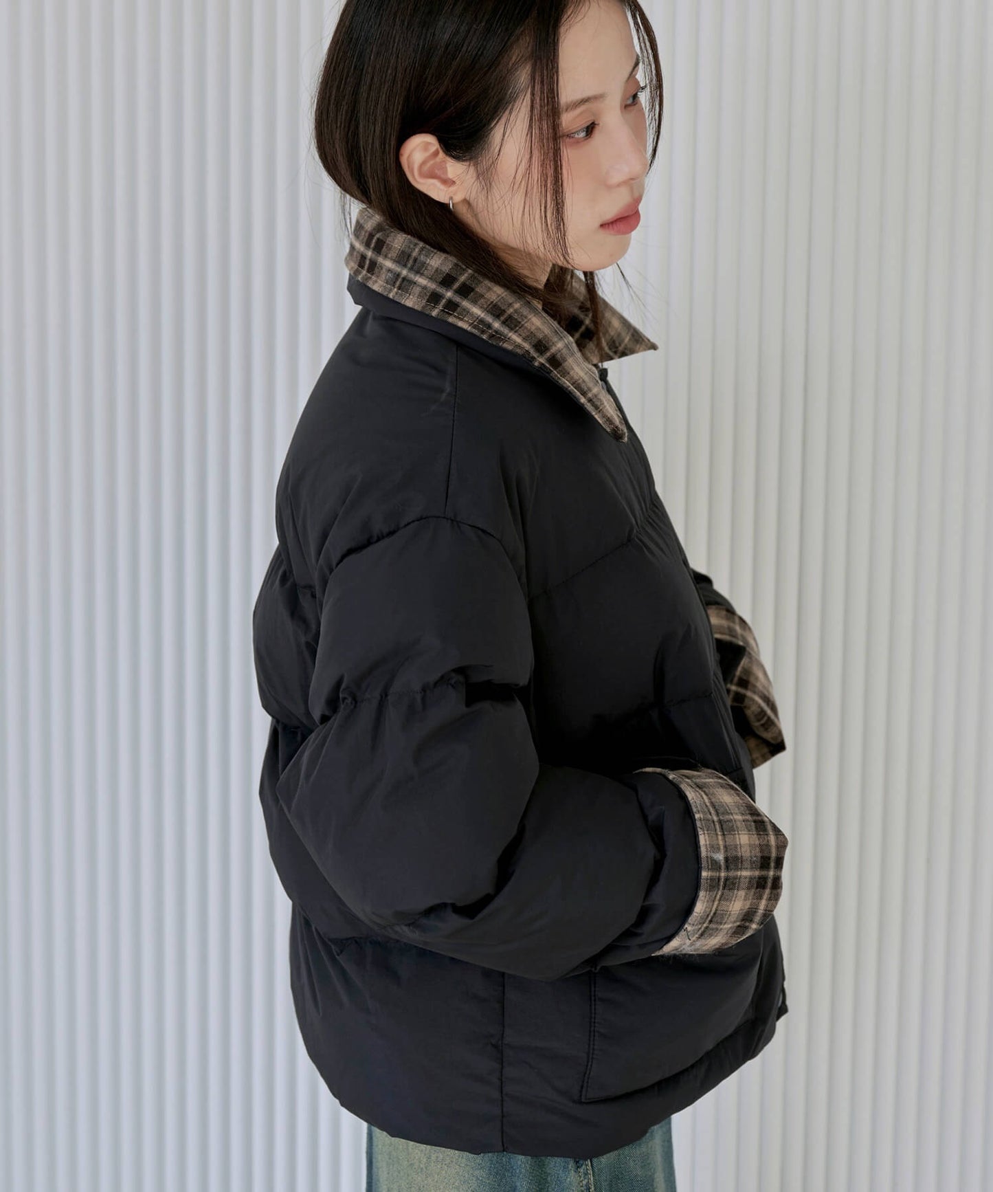デイリーチェックバイカラー中綿ジャケット
