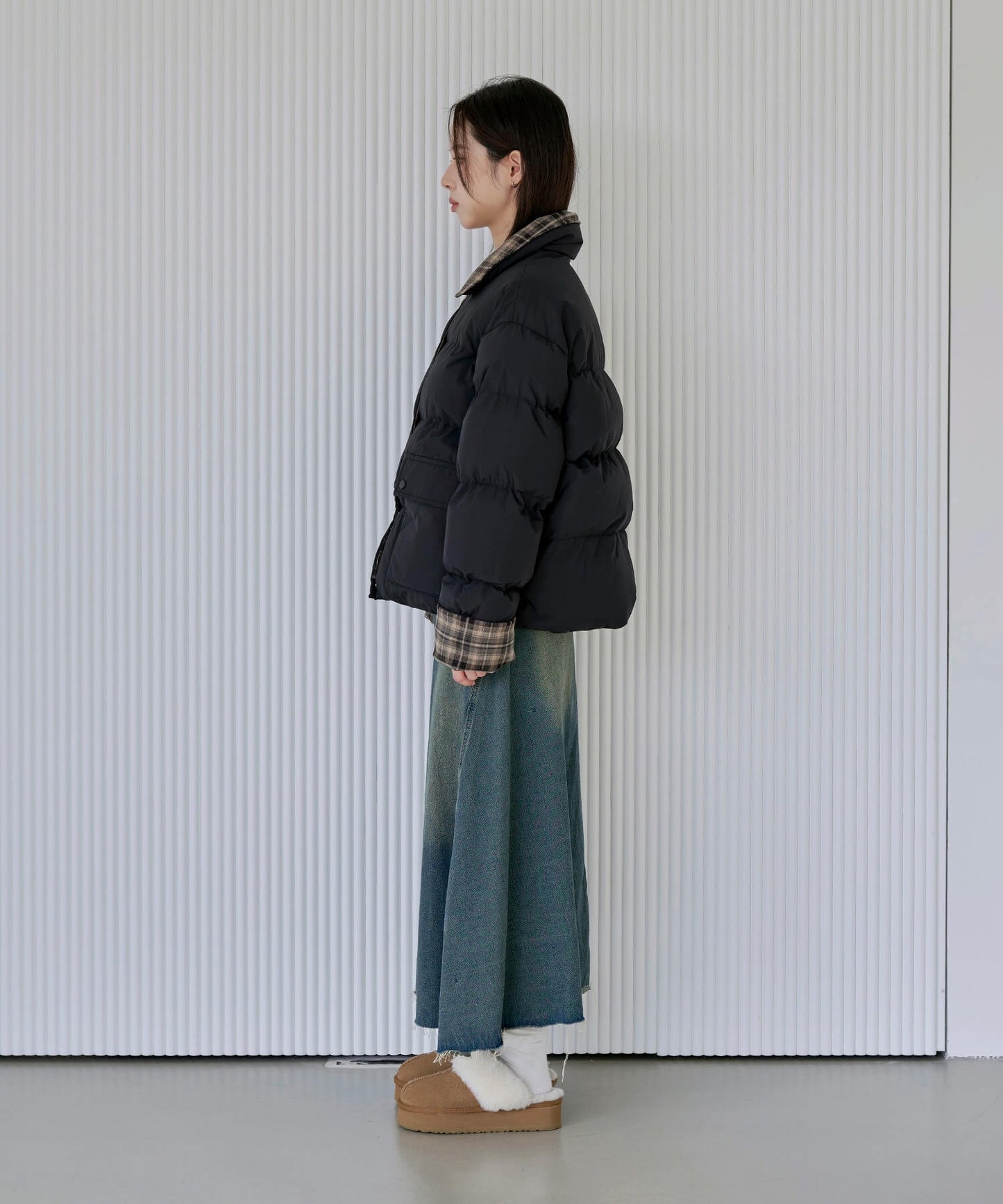 デイリーチェックバイカラー中綿ジャケット