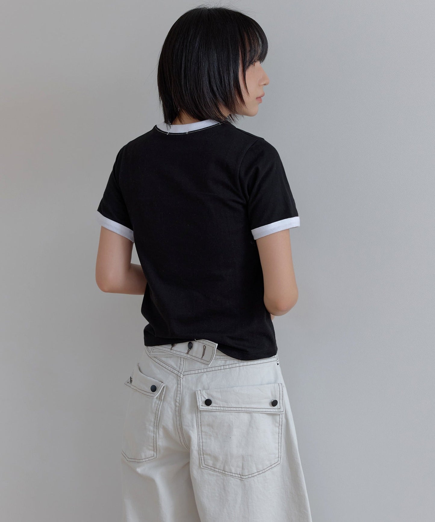 カジュアルフルーツレタリングリンガー半袖Tシャツ