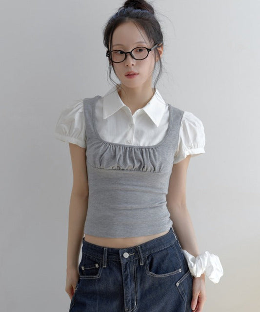 バレエコアシャツレイヤードラブリーブラウス半袖Tシャツカットソー