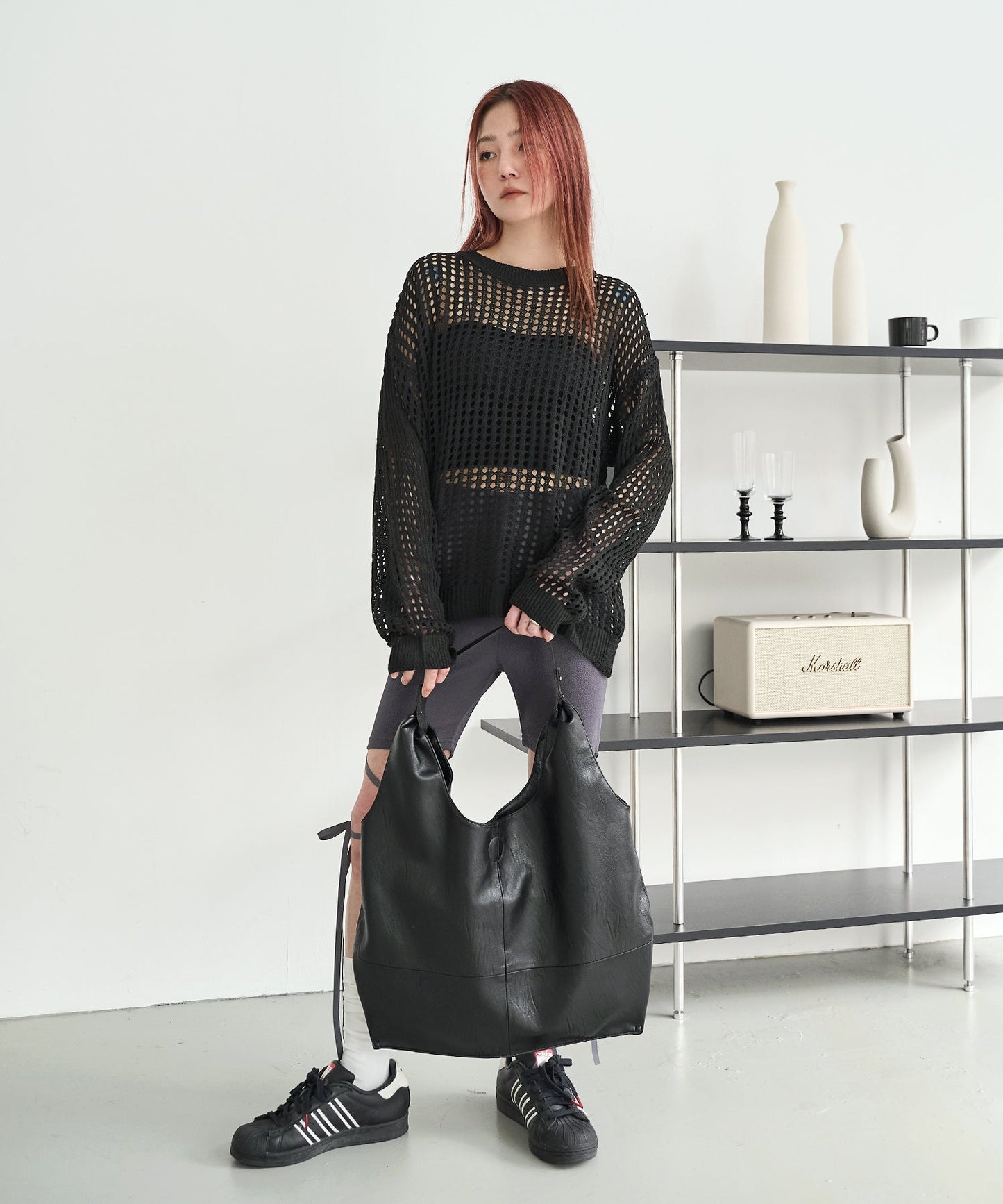 【UNISEX】メンズライクパンチングオーバーサイズメッシュニット