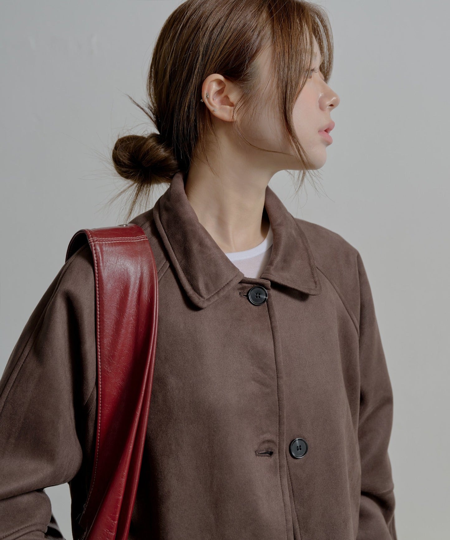 シングルボタンブレッドスエードハーフコート