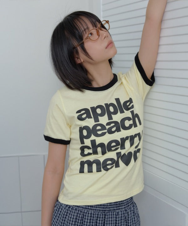 カジュアルフルーツレタリングリンガー半袖Tシャツ