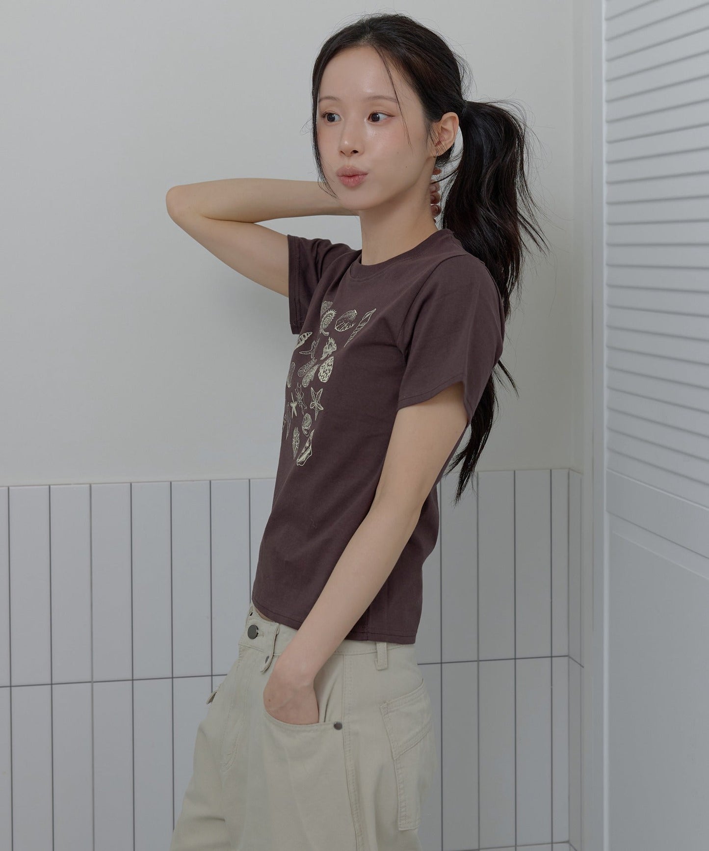 シェルプリントヴィンテージ半袖Tシャツカットソー