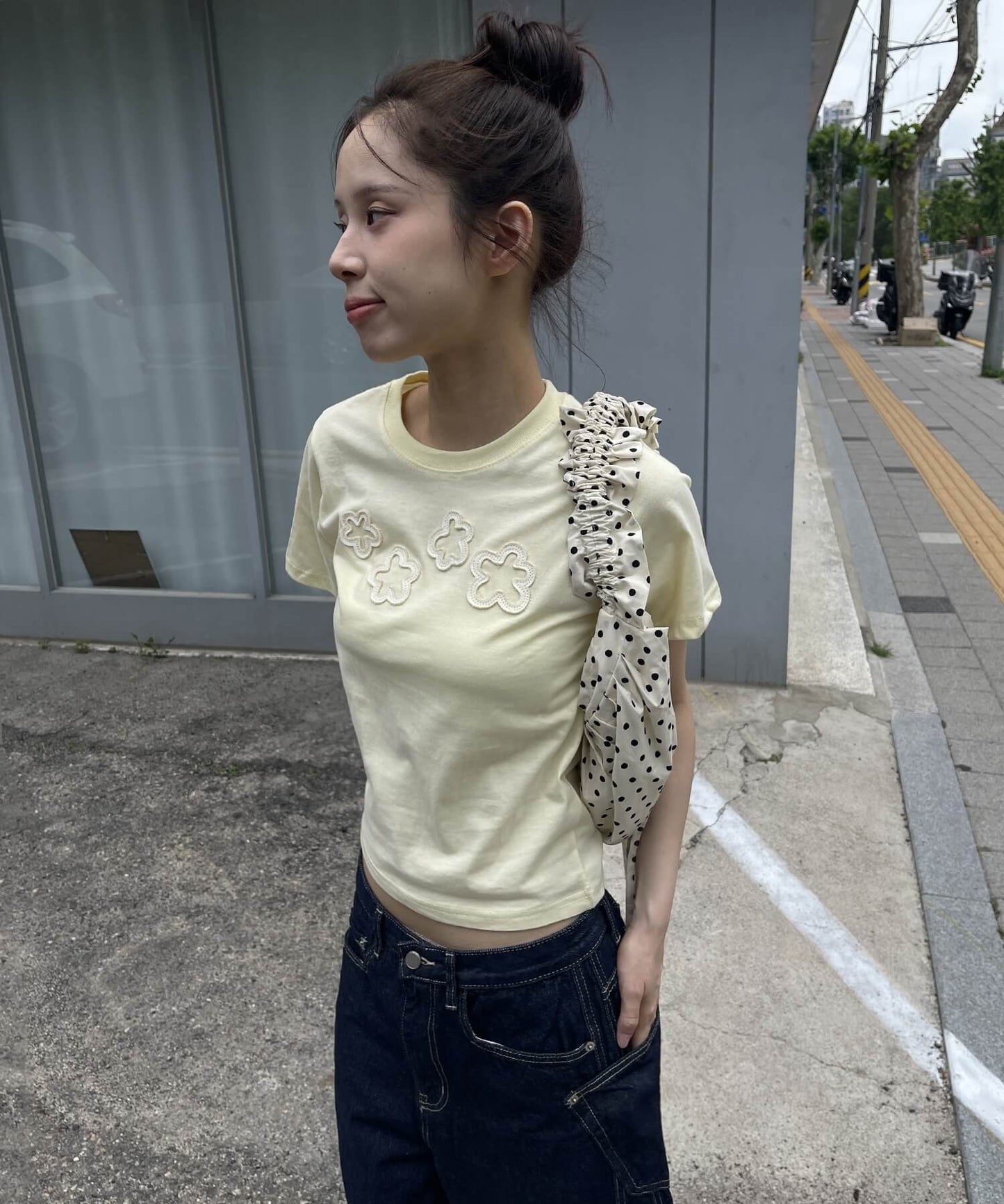 ダッフルフラワーワッペンレタリング半袖Tシャツ