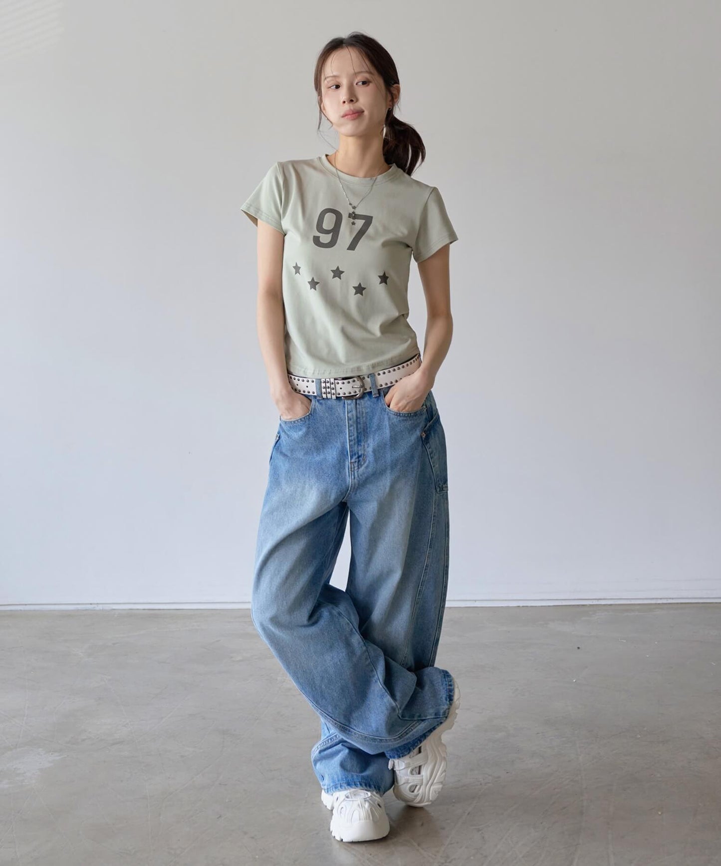 97スターレタリングクロップド半袖Tシャツ