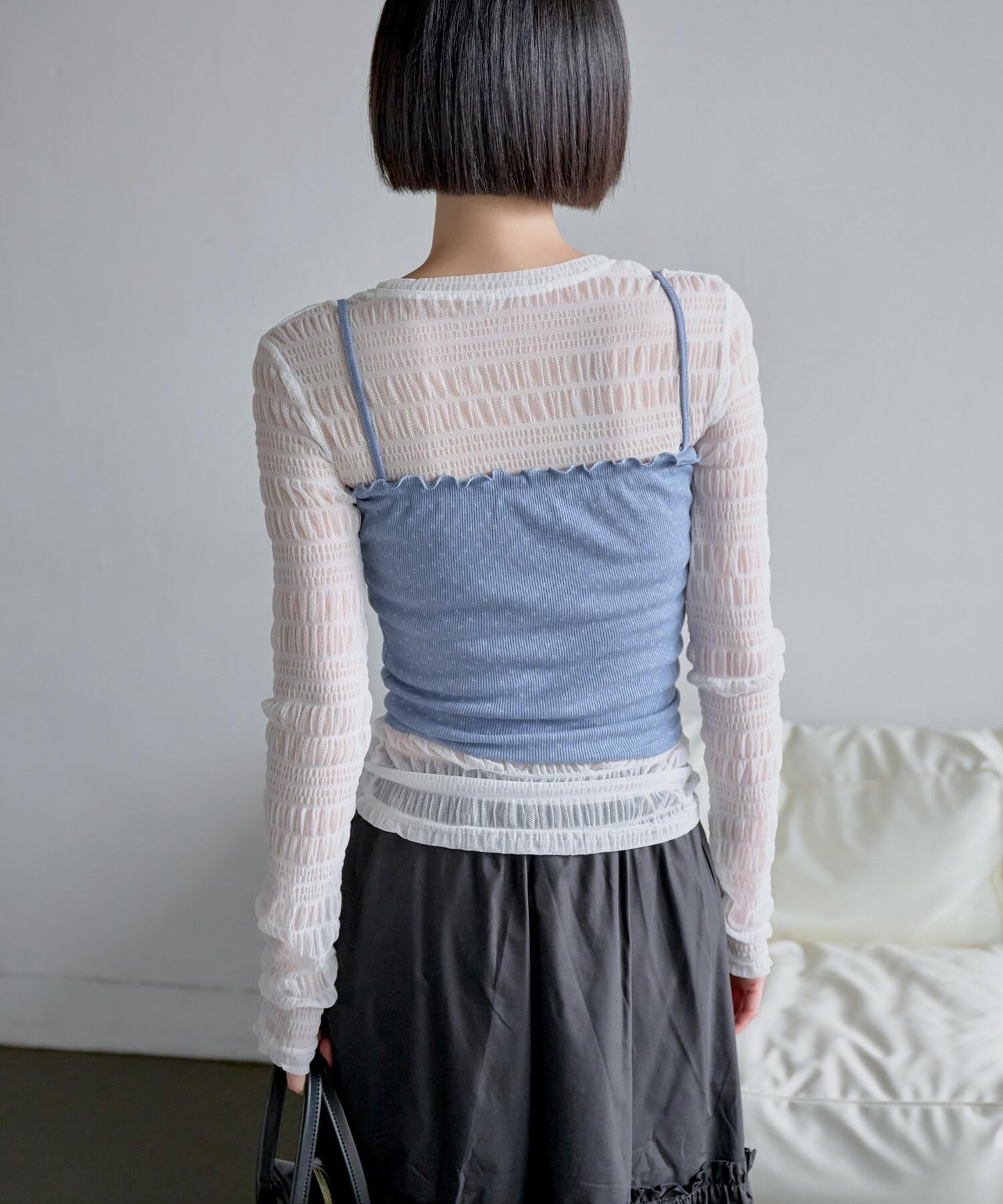 【レイヤード用おすすめ】ユニークボーダースモークシースルーカットソー