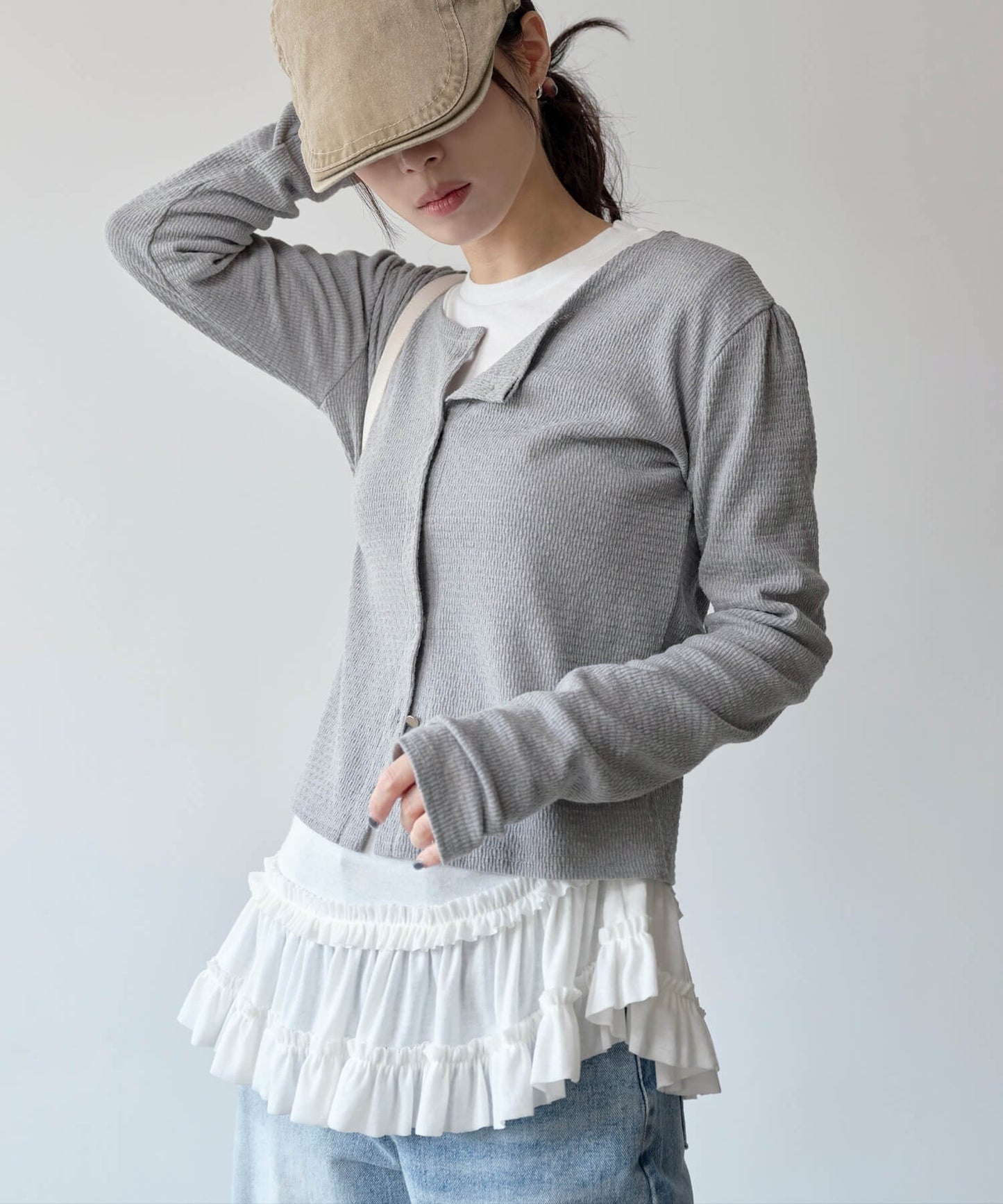 ベリーティアードフリルシャーリングレイヤードTシャツカットソー