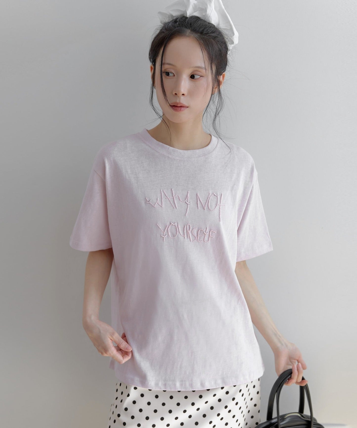 ポイントバイカラー刺繍オーバーサイズ半袖Tシャツカットソー