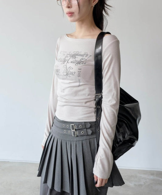 バレエコアグラフィックプリントシティワンショルダー/オフショルダーTシャツカットソー