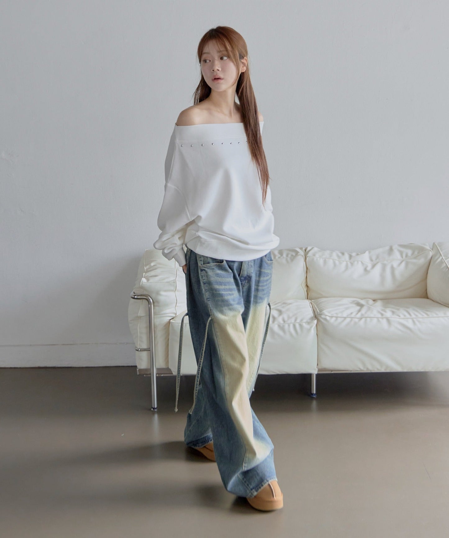 [UNISEX][XS~L][低身長、高身長さんでも！◎]ダーティーキャットブラシウォッシング・サイドピンタックデニムパンツ