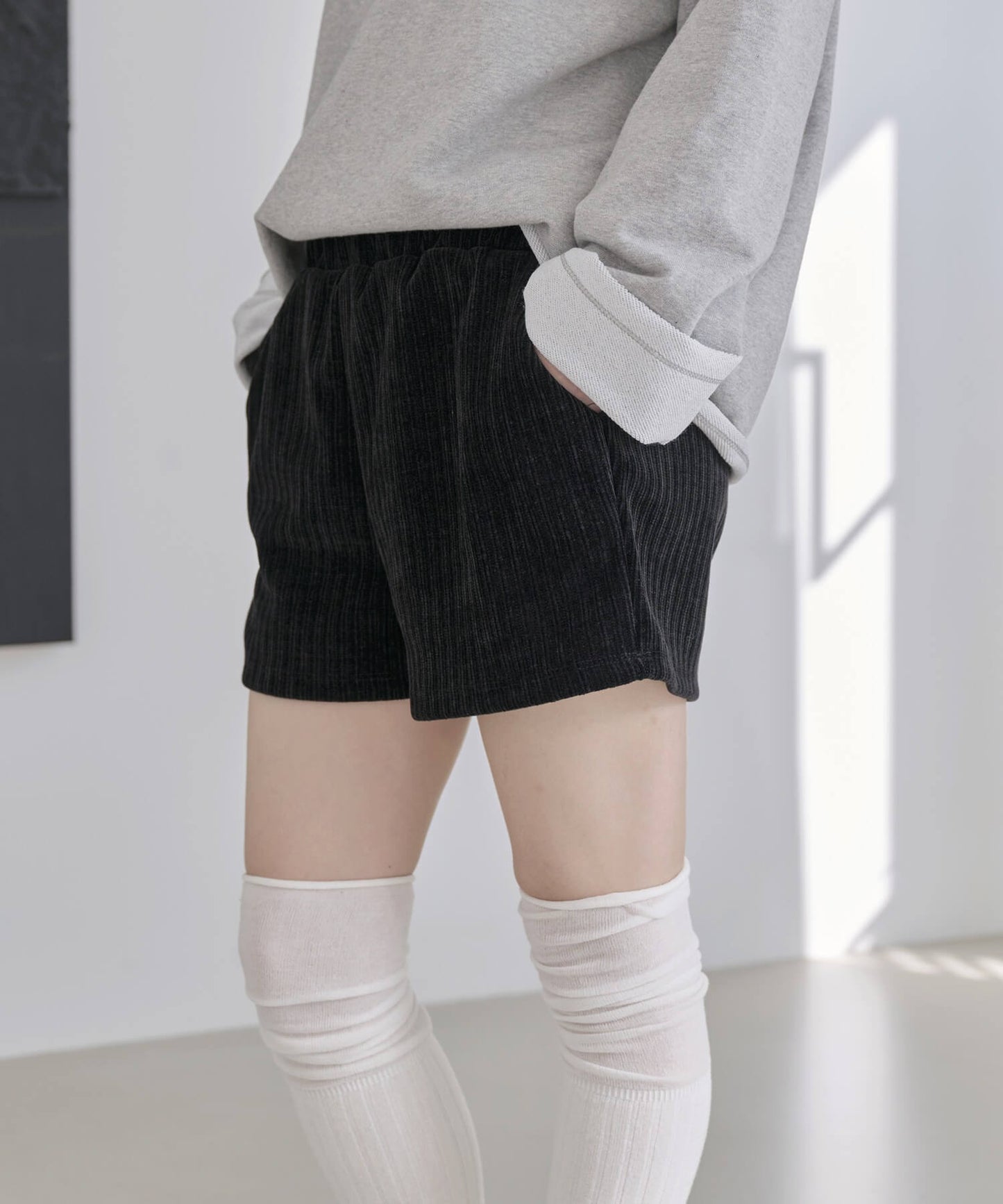 ウエストゴムコーデュロイニットショートパンツ
