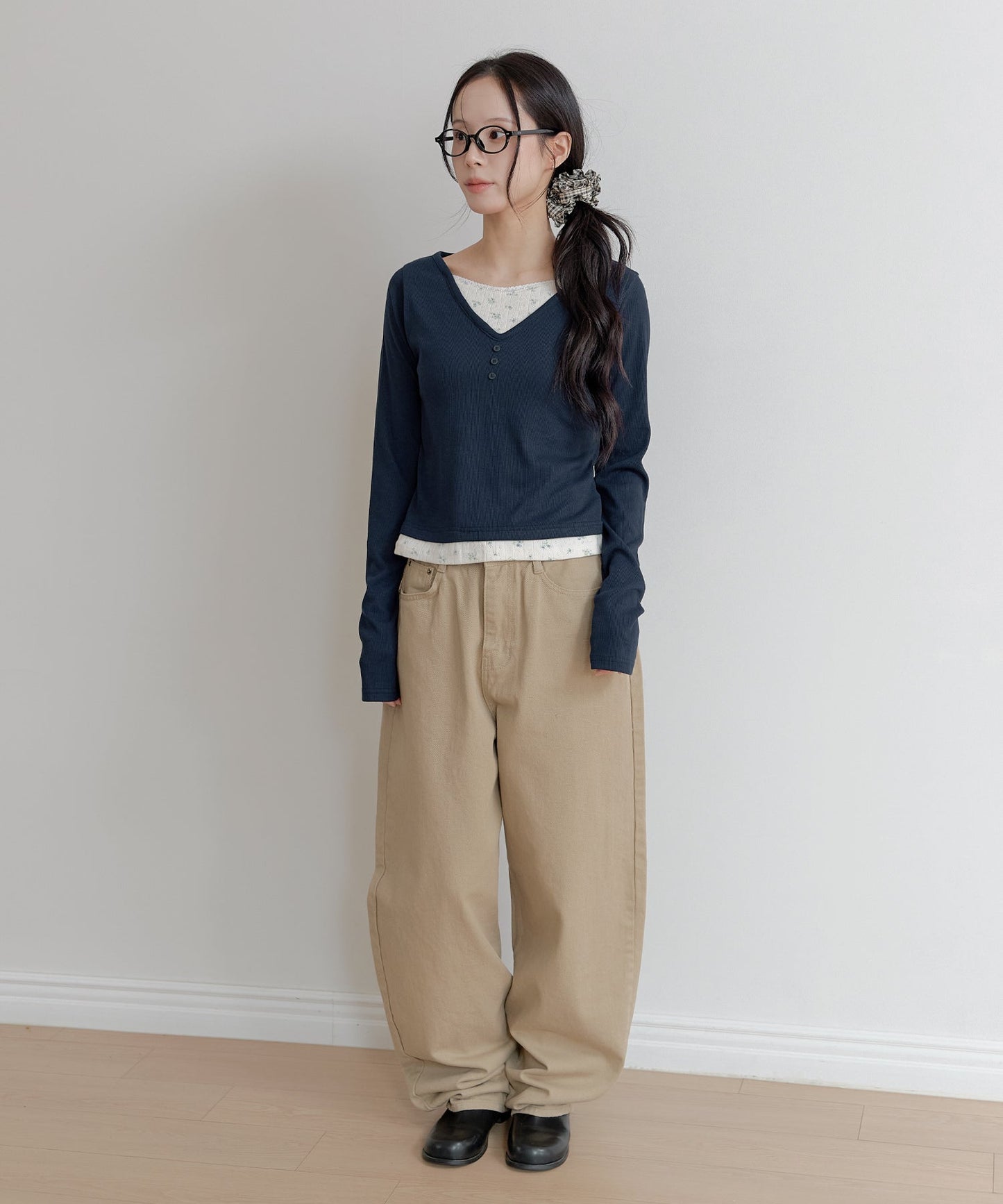 【オリジナル】ラブリーバックポケット刺繍バルーンコットンチノパンツ