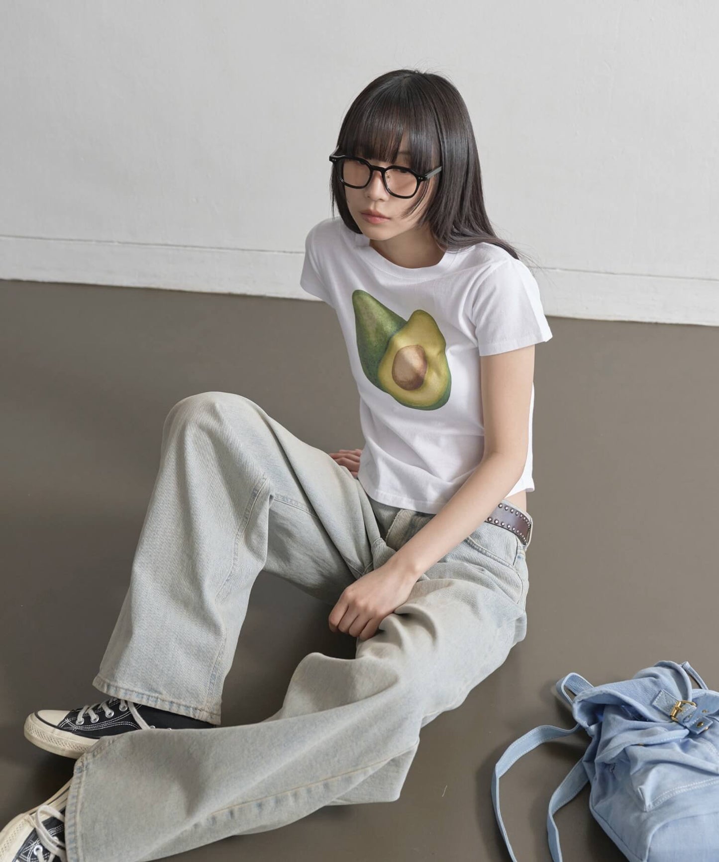 【UNE ORIGINAL】 サイドラウンドスリットフルーツプリントミニチビTシャツカットソー