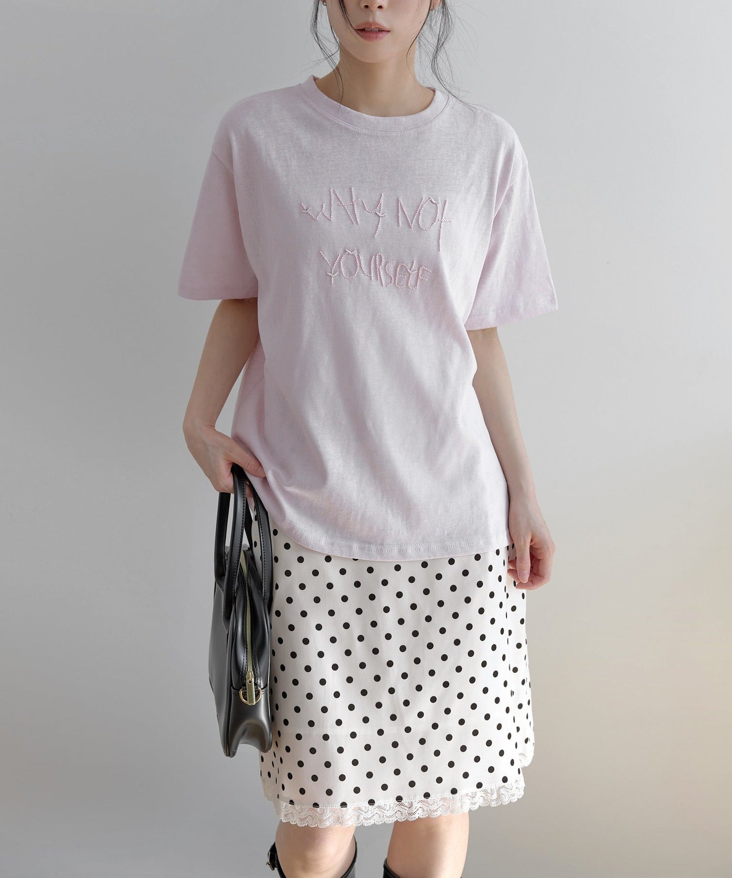 ポイントバイカラー刺繍オーバーサイズ半袖Tシャツカットソー