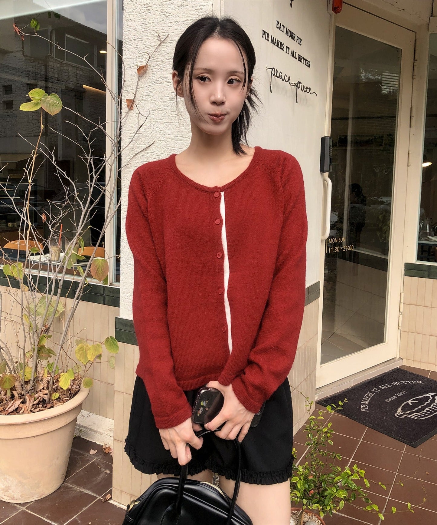 バイカラーラインラウンドネックニットカーディガン